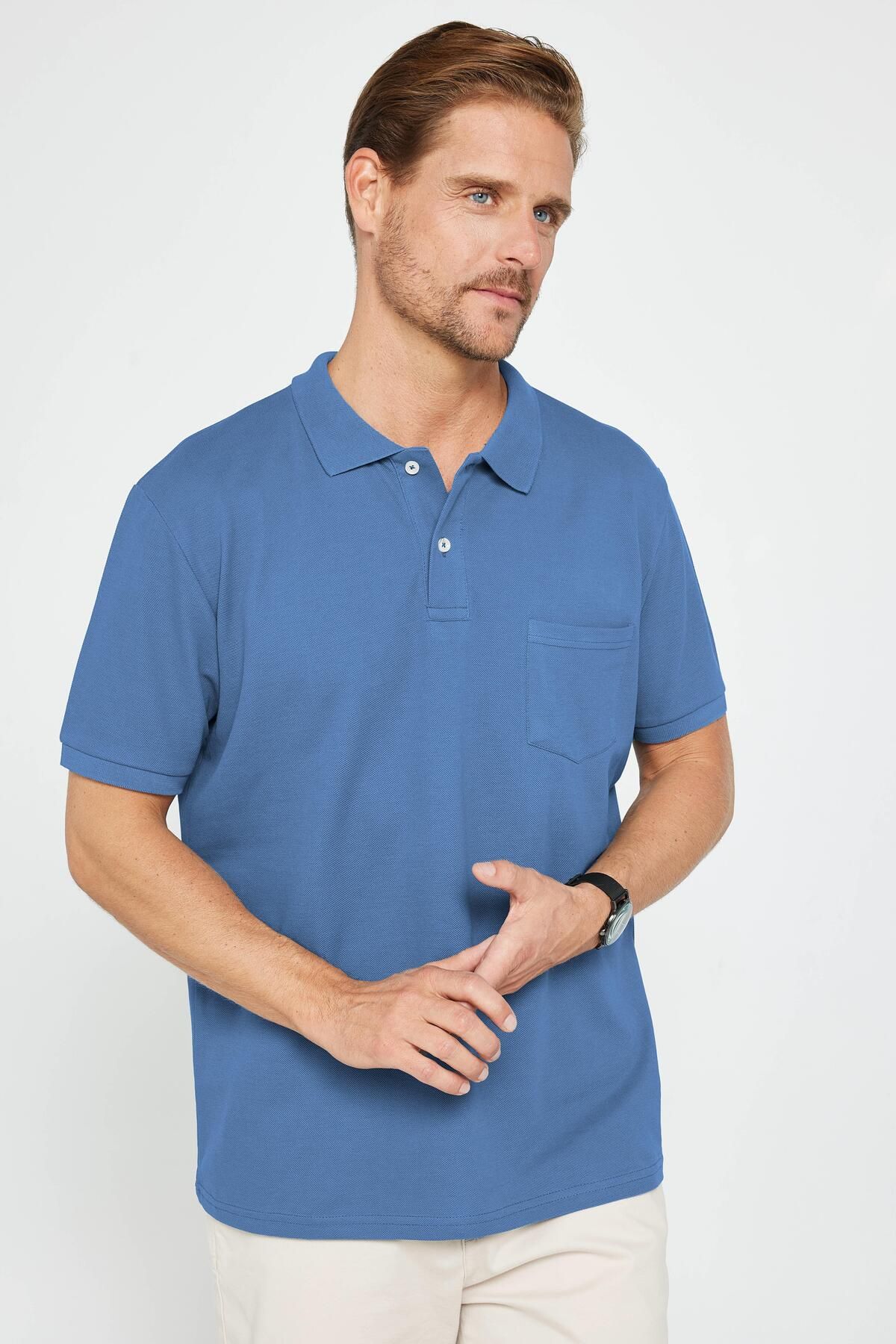 Tudors Erkek Regular Fit Klasik Kesim %100 Pamuk Düz Pike İndigo Polo Yaka Tişört