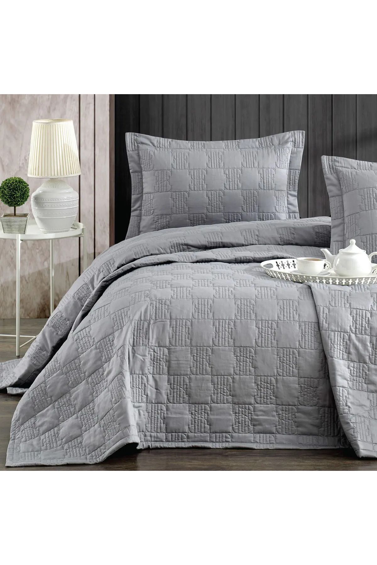 ELLE HOME Ellie Çift Kişilik Yatak Örtüsü - Gri