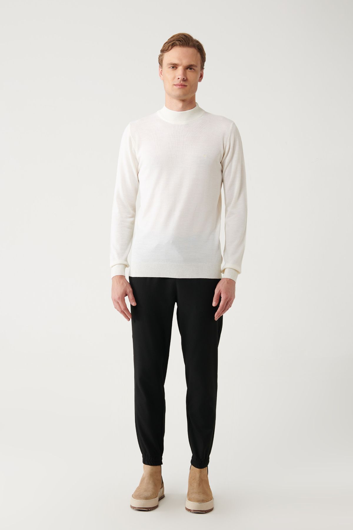 Avva-Herren-Strickpullover mit halbem Rollkragenpullover und Wollmischung in Ecru B 005015 5
