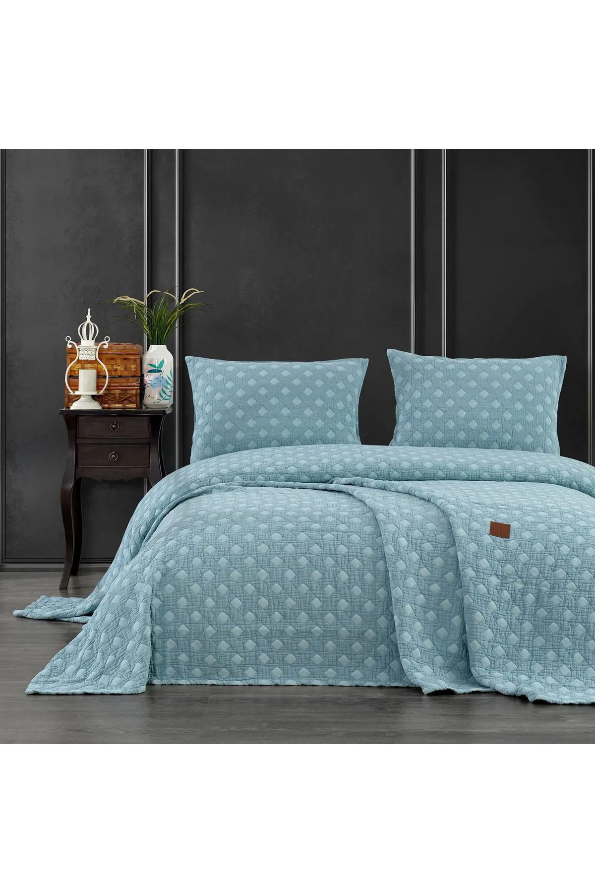 ELLE HOME Pery Çift Kişilik Yatak Örtüsü - Minarel Blue