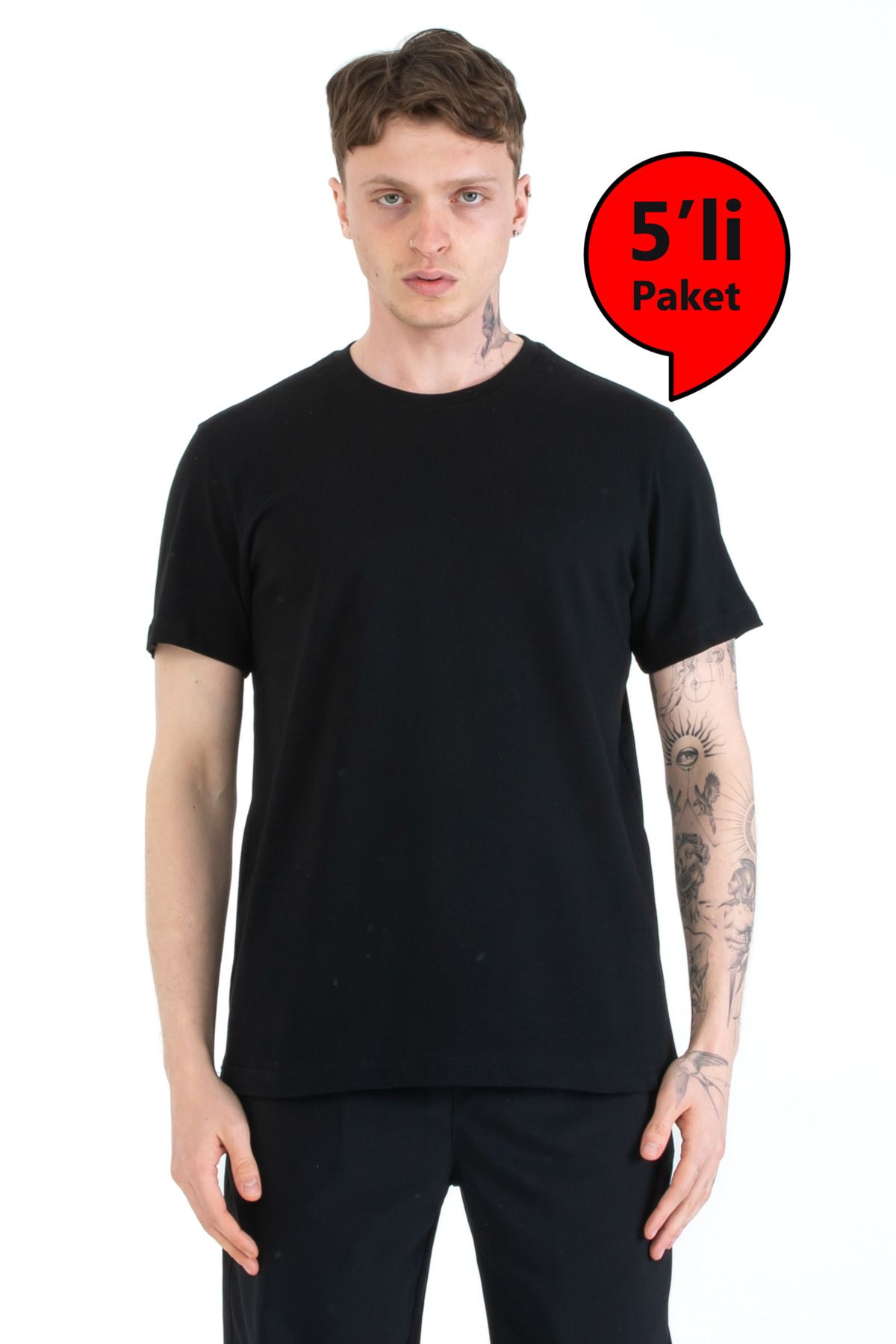 EGHO %100 Pamuk Regular Fit Erkek Basic T-shirt, Erkek Sade Tişört, 5'Lİ PAKET