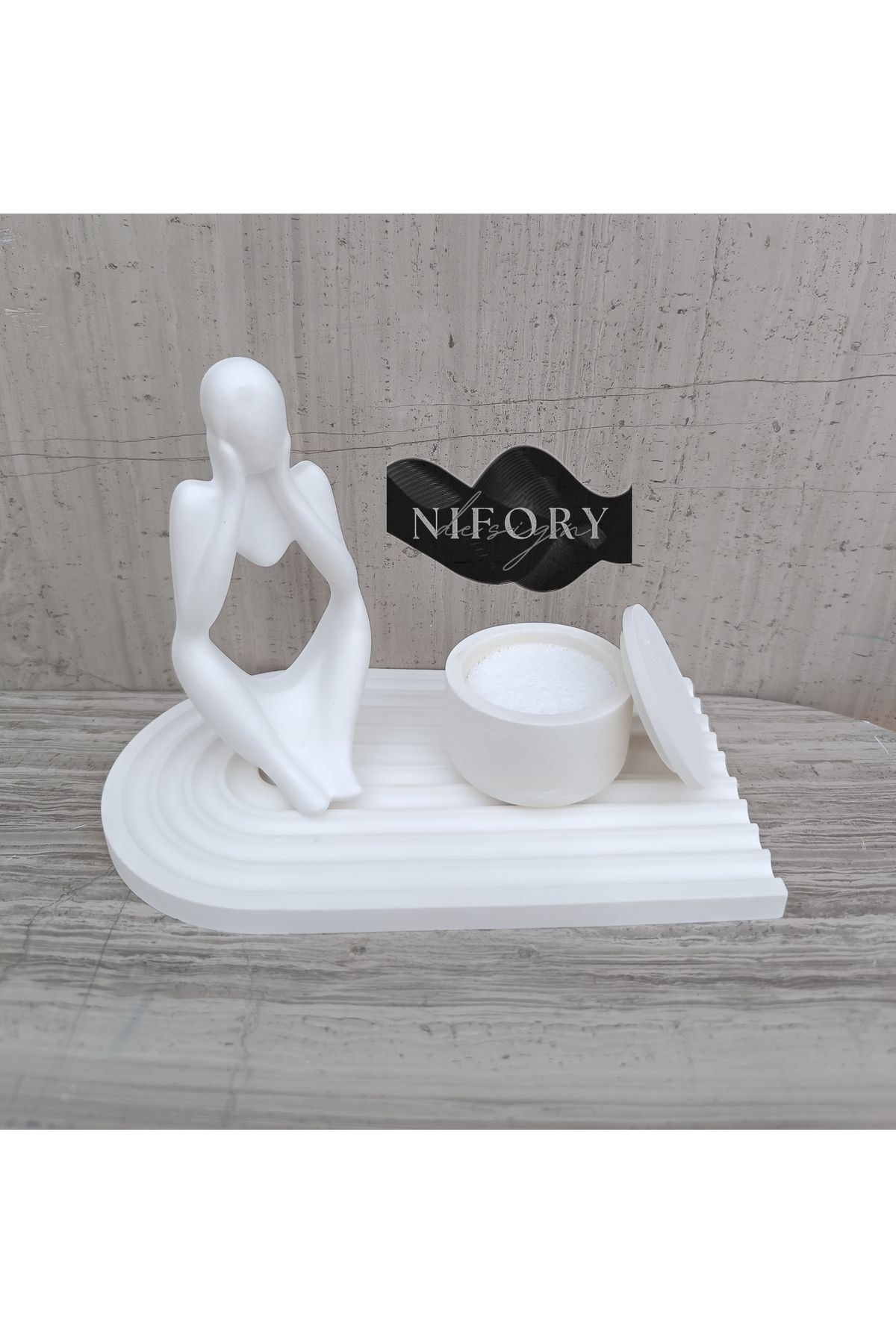 Nifory 520-N067 Dekoratif Beton Sunum Aksesuar Set Beton Biblo Organizer Takımı Çok Amaçlı Dekoratif Set
