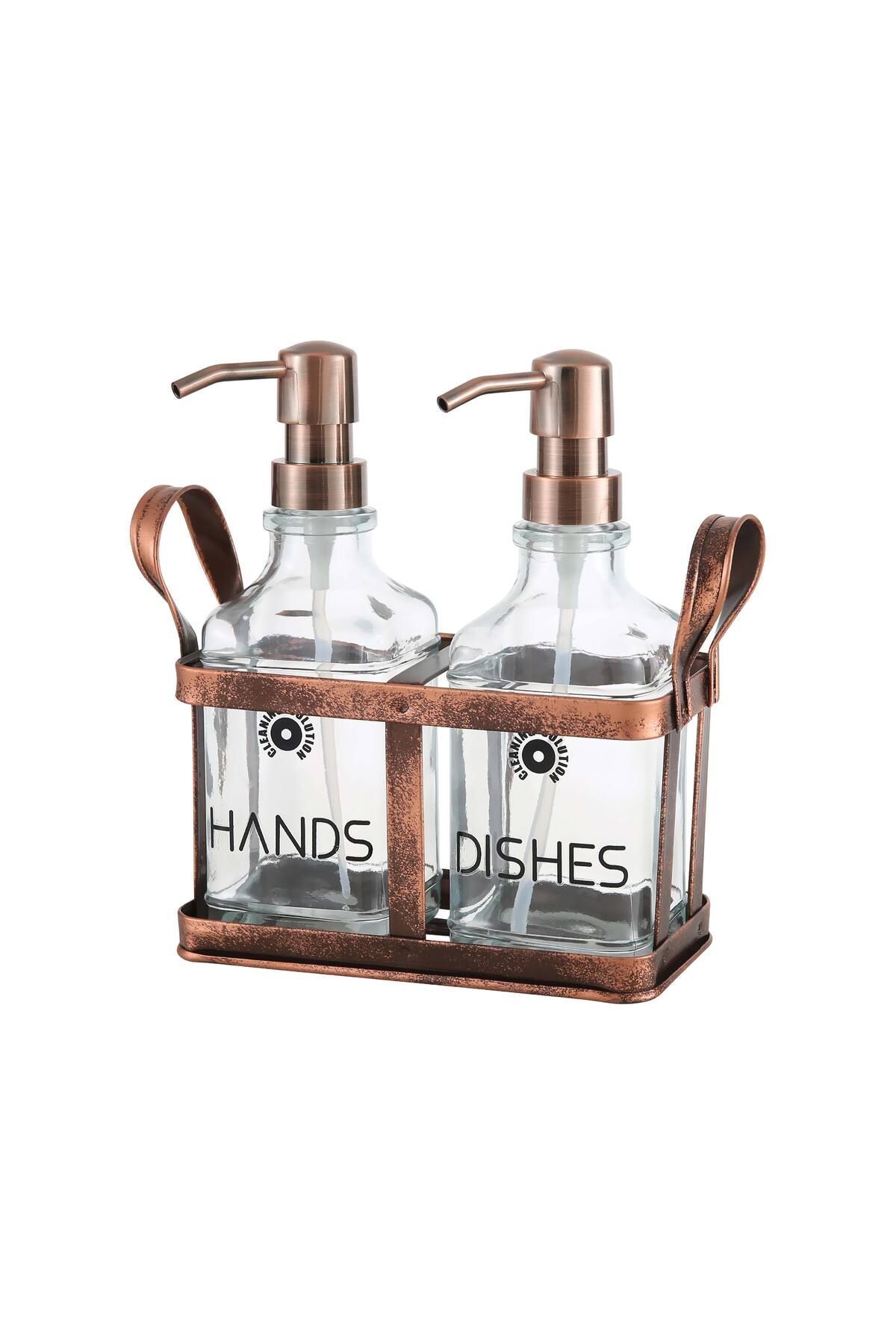 Perotti Rame Eskitme Metal Standlı Retro 2 Li Sıvı Sabunluk 500 ml