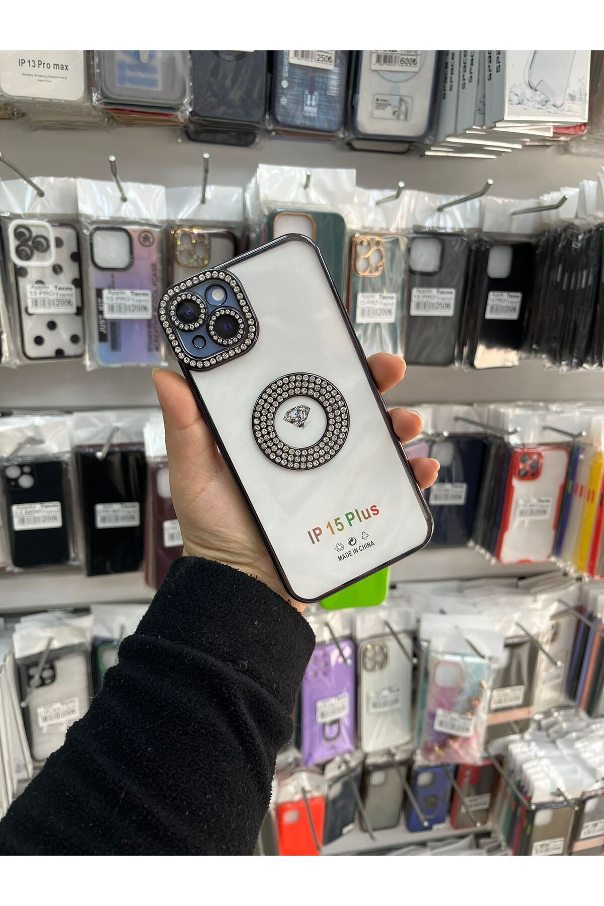 TECNOTREND Apple iPhone 15 Plus Kılıf Kamera Korumalı Taş Süslemeli Arkası Şeffaf Asya Kapak