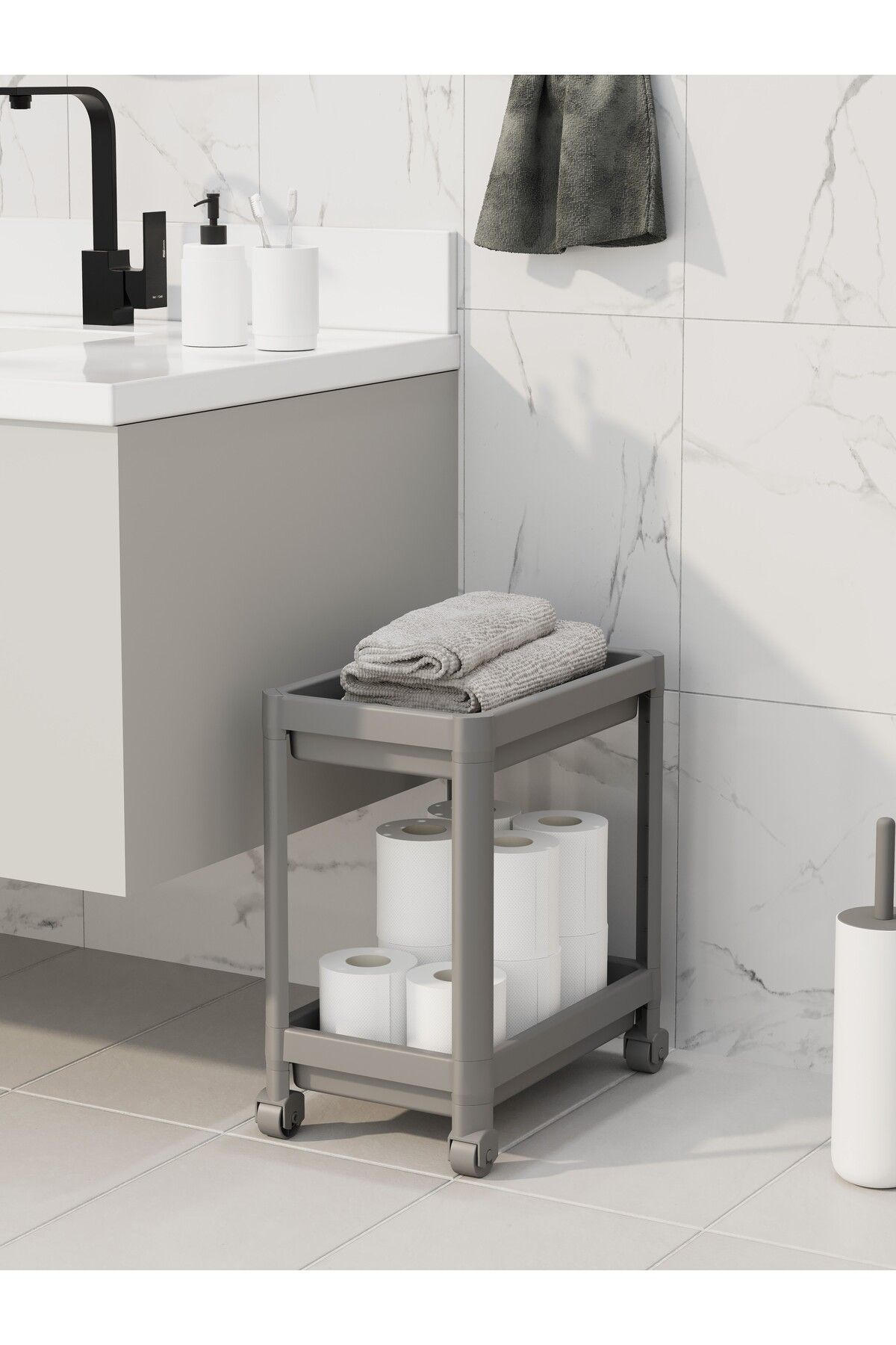 nouray 2 Katlı Tekerlekli Düzenleyici Deterjanlık Mutfak , Banyo Rafı, Dolap , Tezgah , Evye Altı