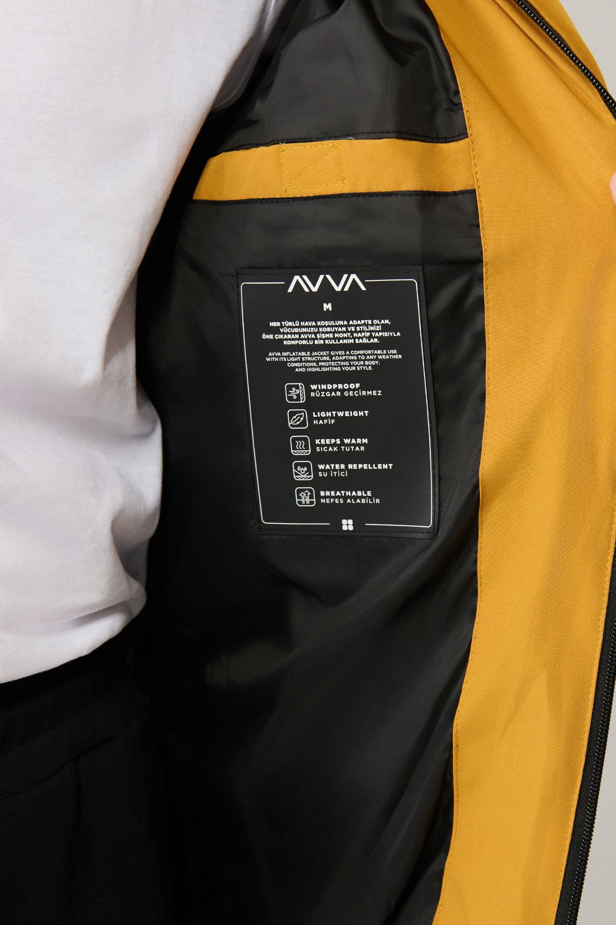 Avva-Men's Saffron Stand Collar Water Repellent Windproof Lightweight Puffer Jacket E 006036 5