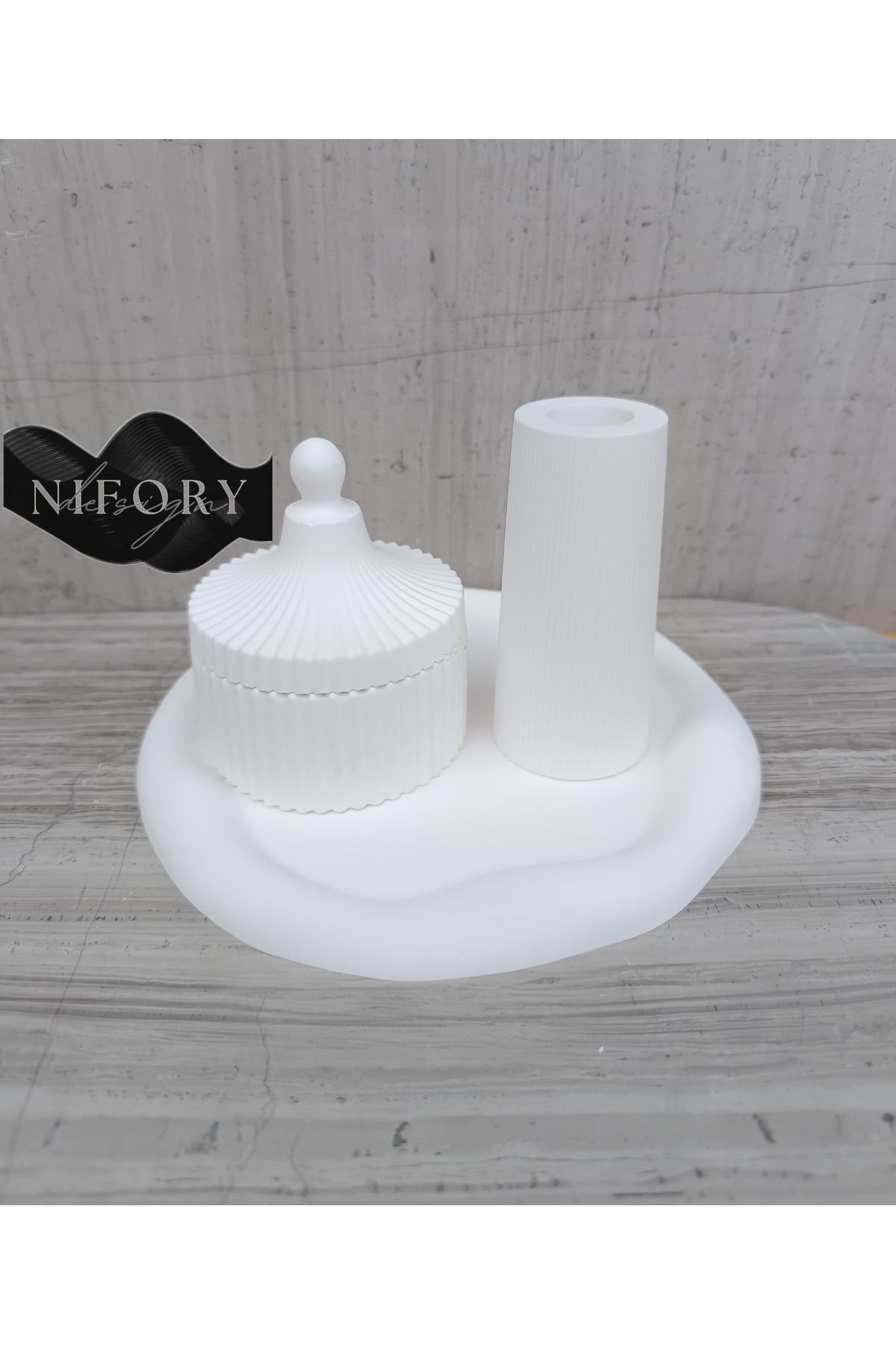 Nifory 520-N070 Dekoratif Beton Sunum Aksesuar Set Beton Biblo Organizer Takımı Çok Amaçlı Dekoratif Set