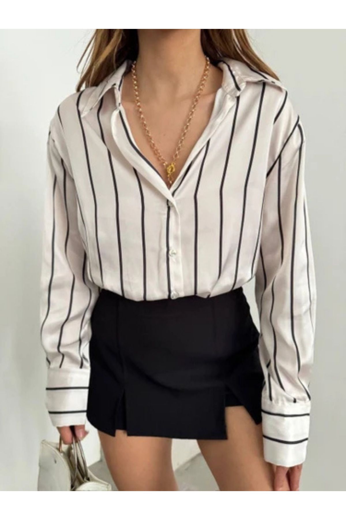Pelin Jeans ÇİZGİLİ SATEN GÖMLEK
