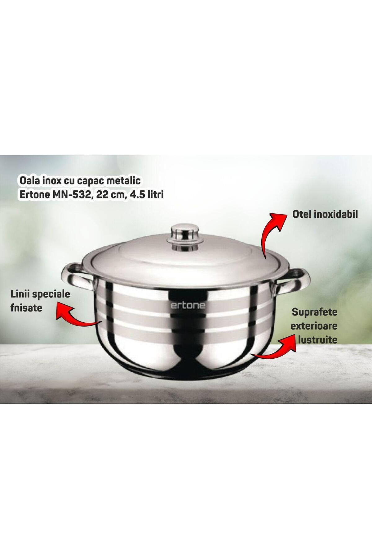 ertone-Stainless Steel Pot With Metal Lid Mn-534, 24 Cm, 6.3 Liters 3