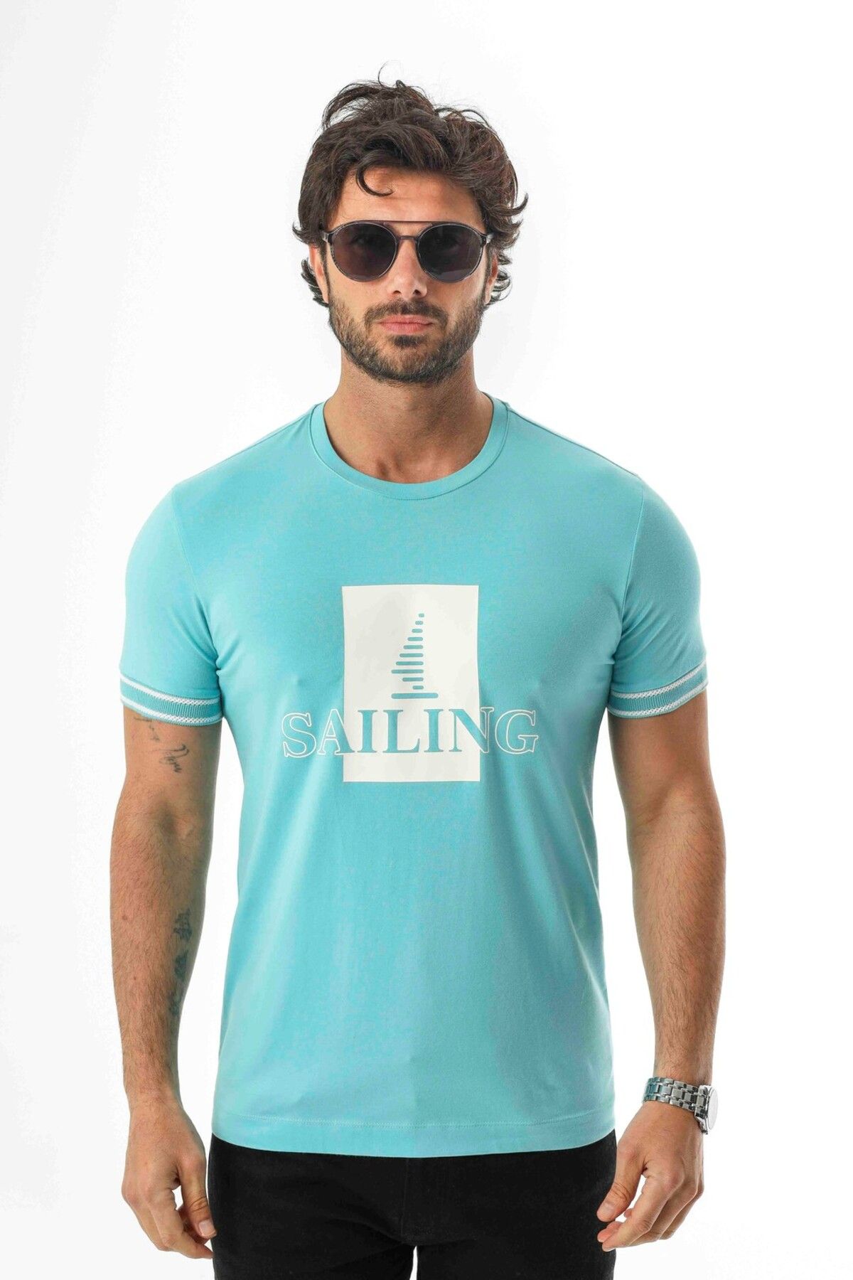 Tony Montana Sail Collection Bisiklet Yaka Baskılı T-Shirt-MSL-2259