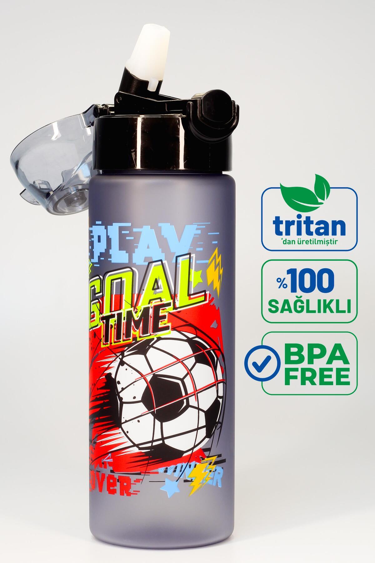 Telvesse-Children's Water Bottle Tritan Water Bottle with Straw Football School Water Bottle with Straw Bpa-Free 550ml Gray T0101 3