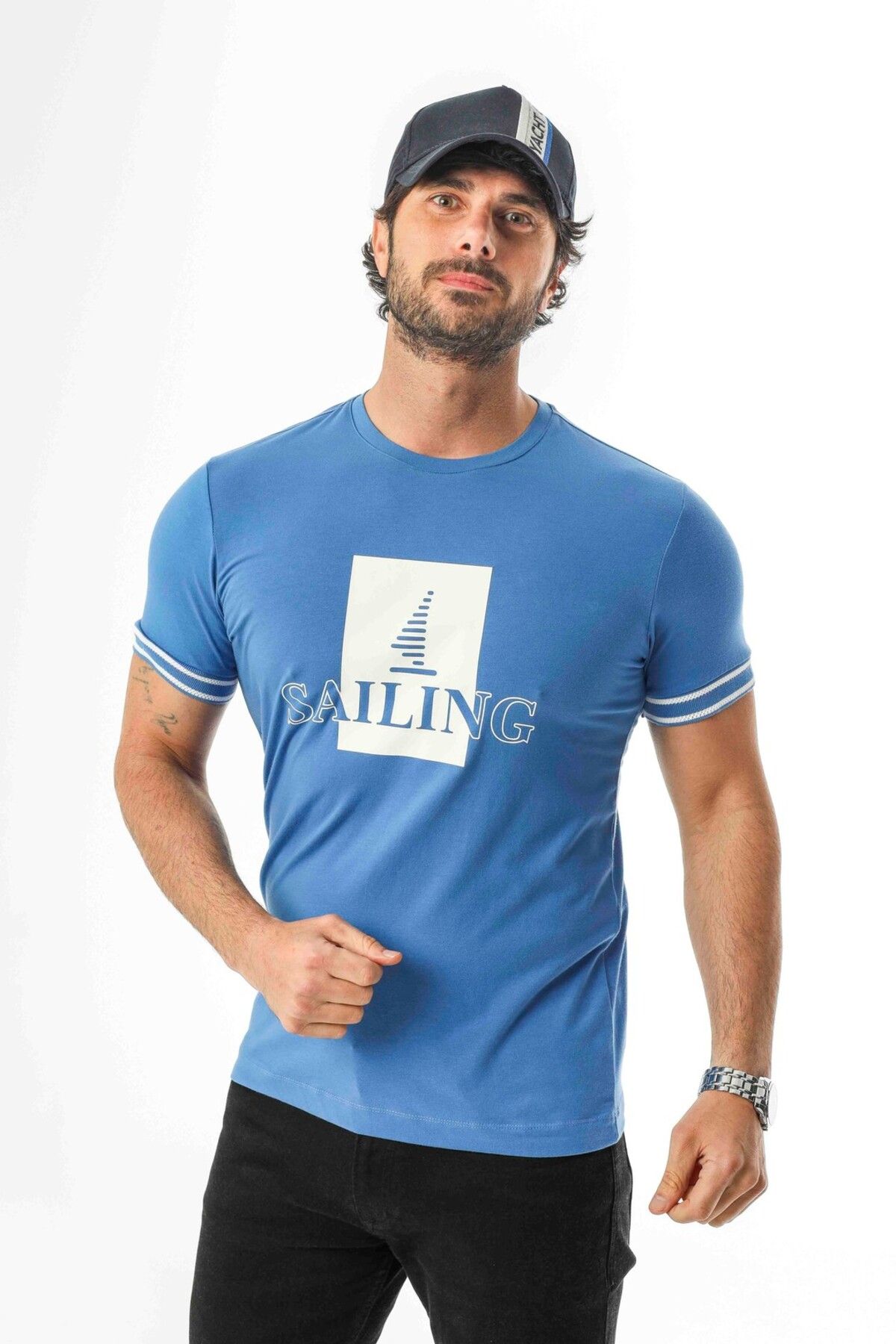 Tony Montana Sail Collection Bisiklet Yaka Baskılı T-Shirt-MSL-2259