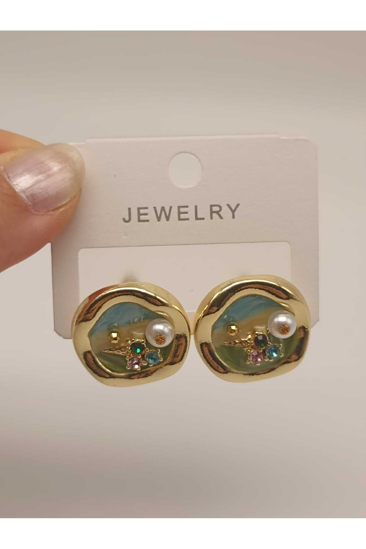 TLSMACCESORIES ÇELİK KÜPE MAVİ YUVARLAK FİGÜR