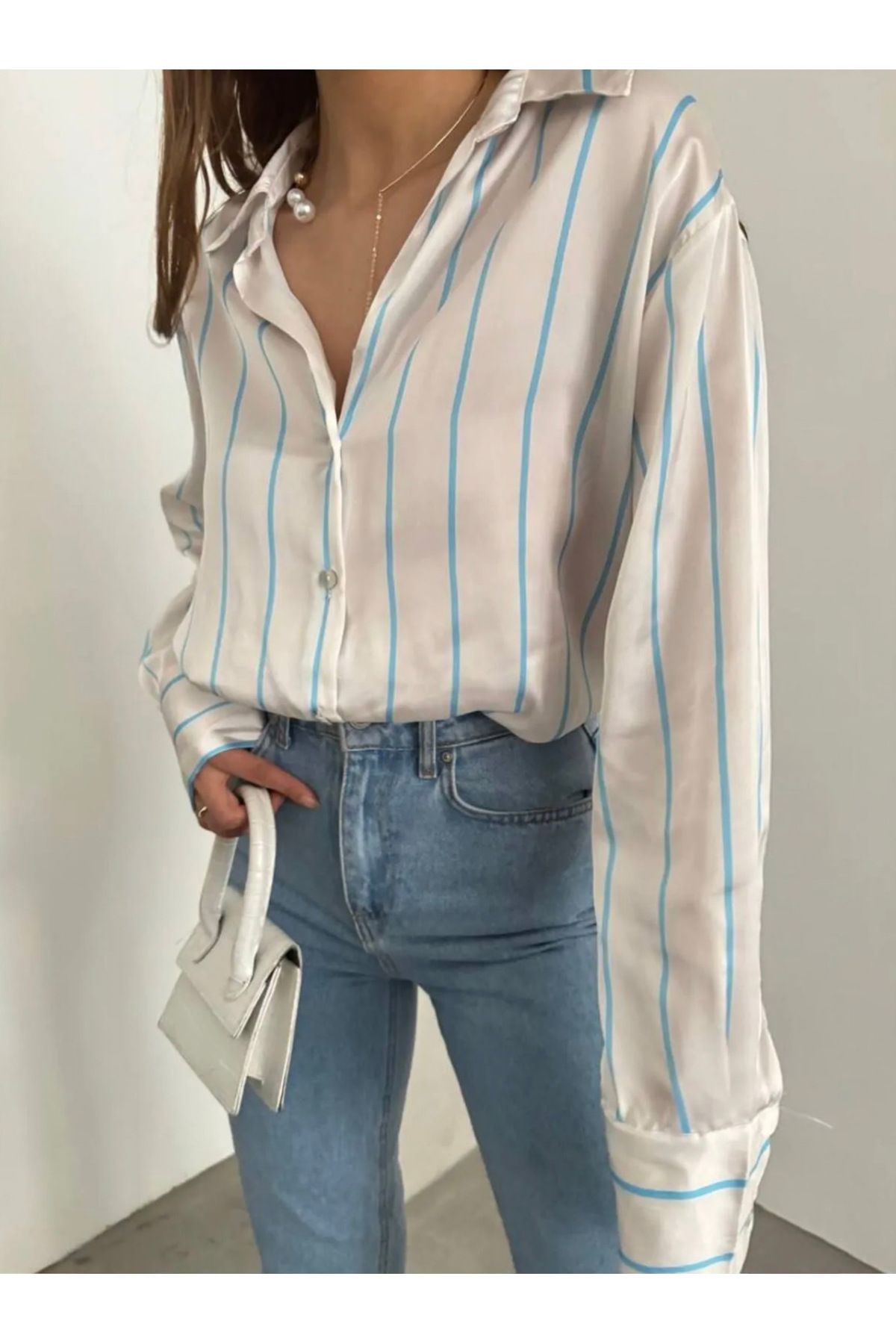 Pelin Jeans ÇİZGİLİ SATEN GÖMLEK