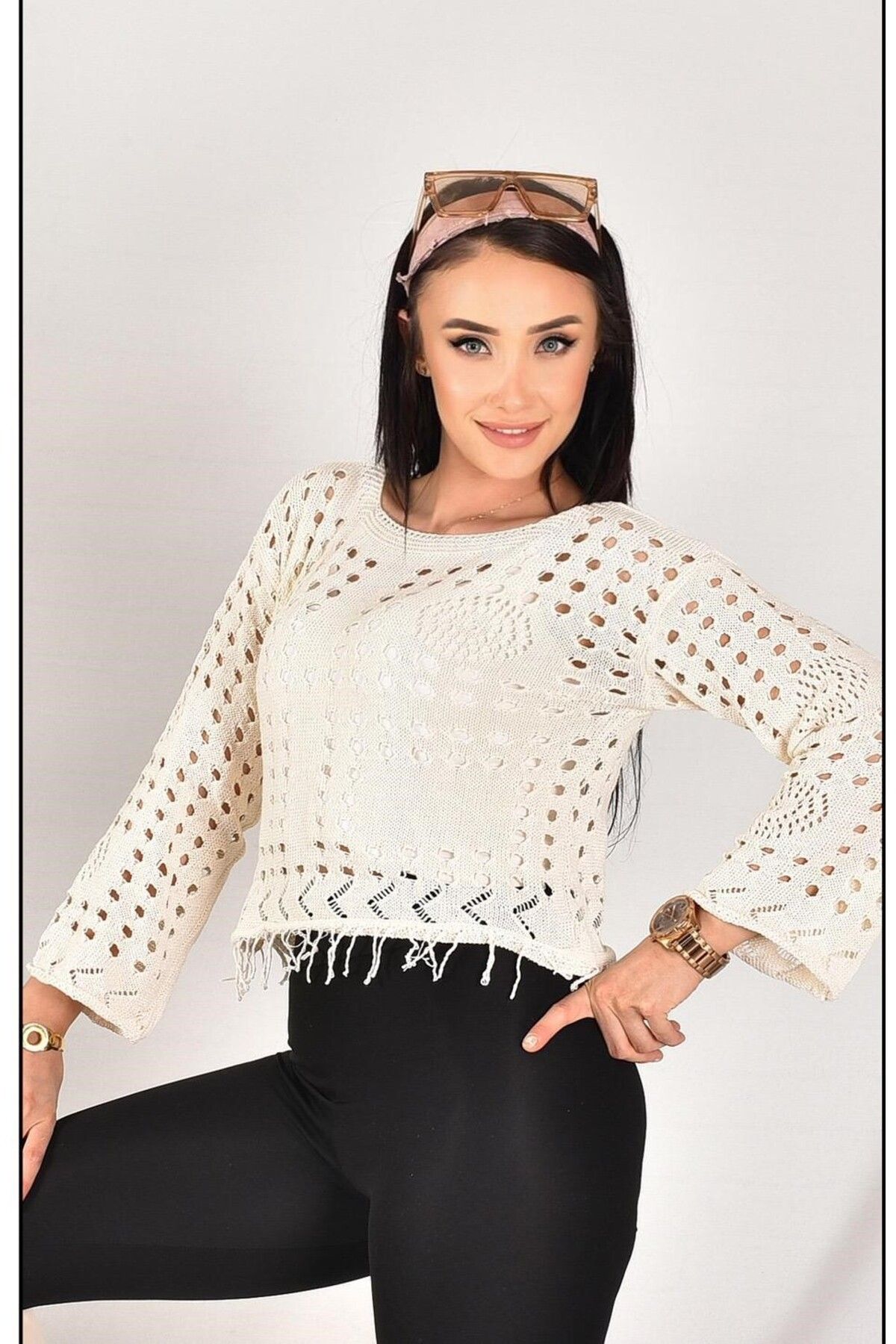 H&E LUXURY DESIGN Kadın Ajurlu kazak