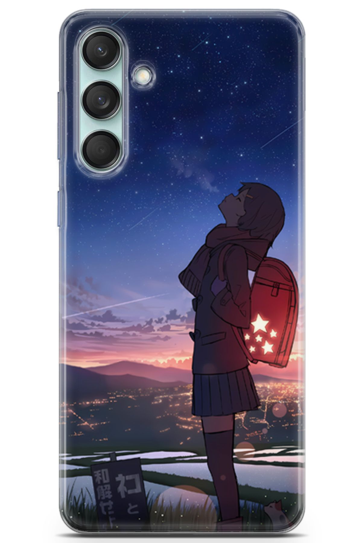 Uvilda Samsung Galaxy M55 uyumlu Girls 26 Koruma Kılıfı Gün Batımı Gece ve Çanta
