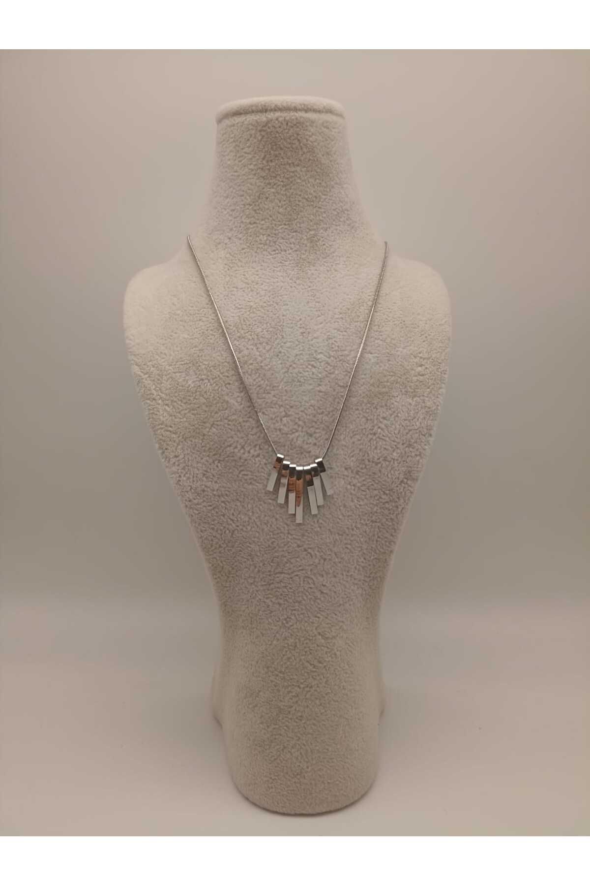 TLSMACCESORIES ÇELİK KOLYE GOLD KESİK SILVER