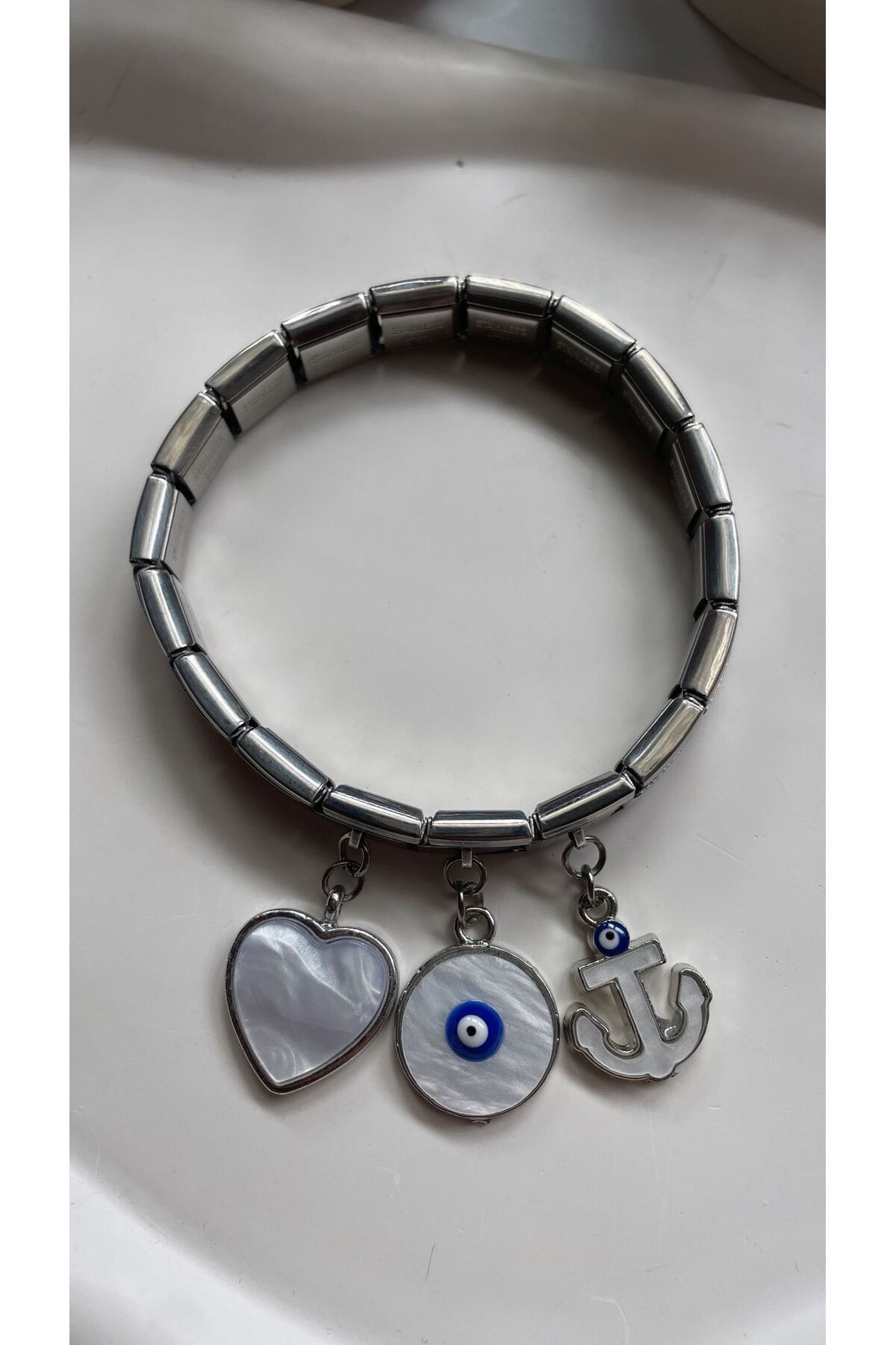 Sepetten Eve Çelik İtalyan Charm Bileklik Gümüş Renk Ayarlanabilir İtalyan Charm Çelik Bileklik 18cm