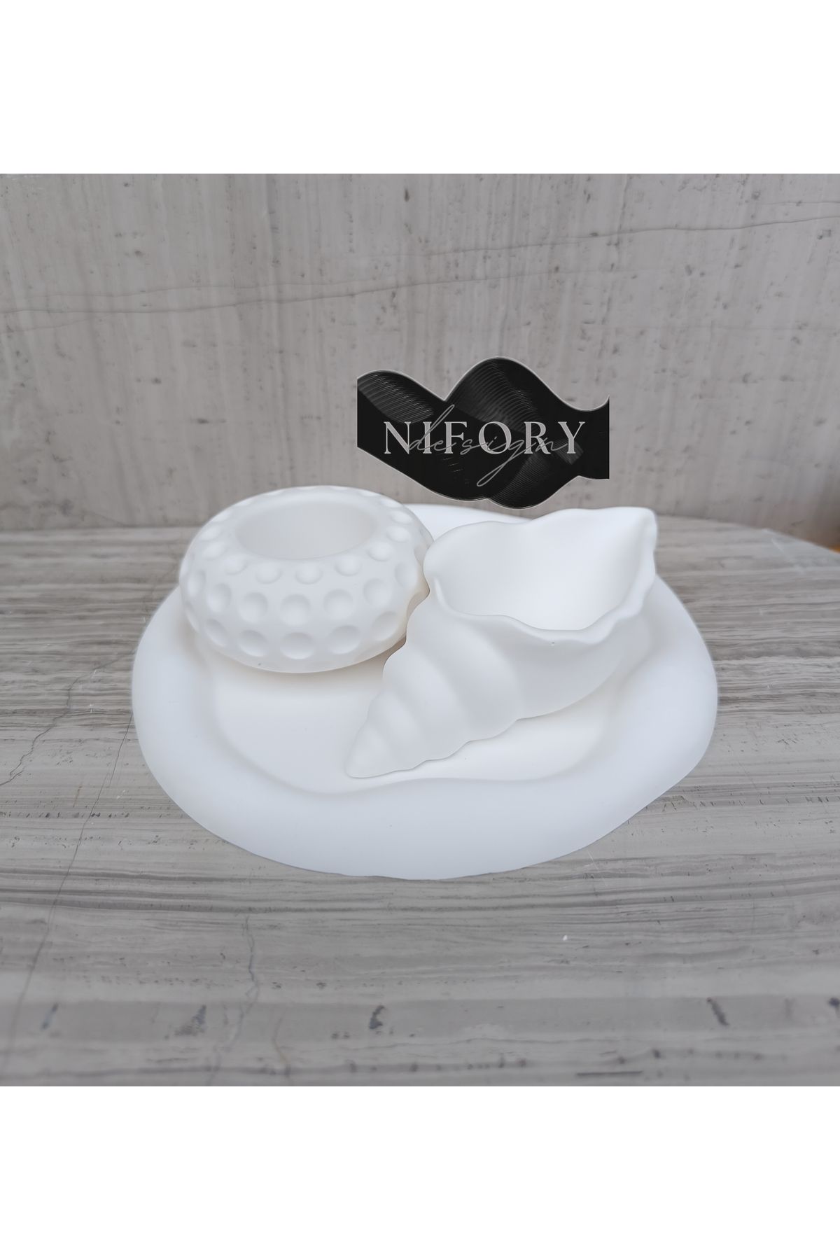 Nifory 520-N097 Dekoratif Beton Sunum Aksesuar Set Beton Biblo Organizer Takımı Çok Amaçlı Dekoratif Set