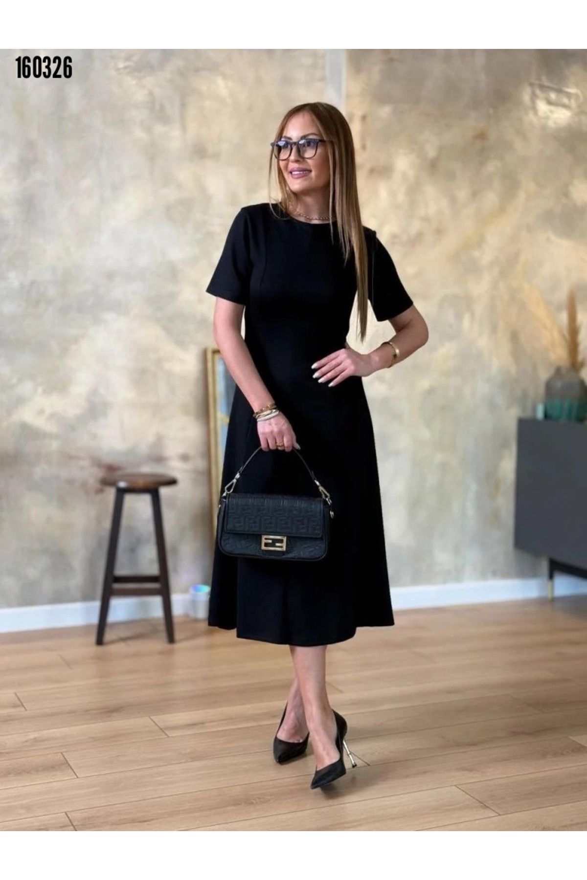 Kokosh moda Kadın Salaş Model Bisiklet Yaka Kısa Kollu Midi Boy Elbise