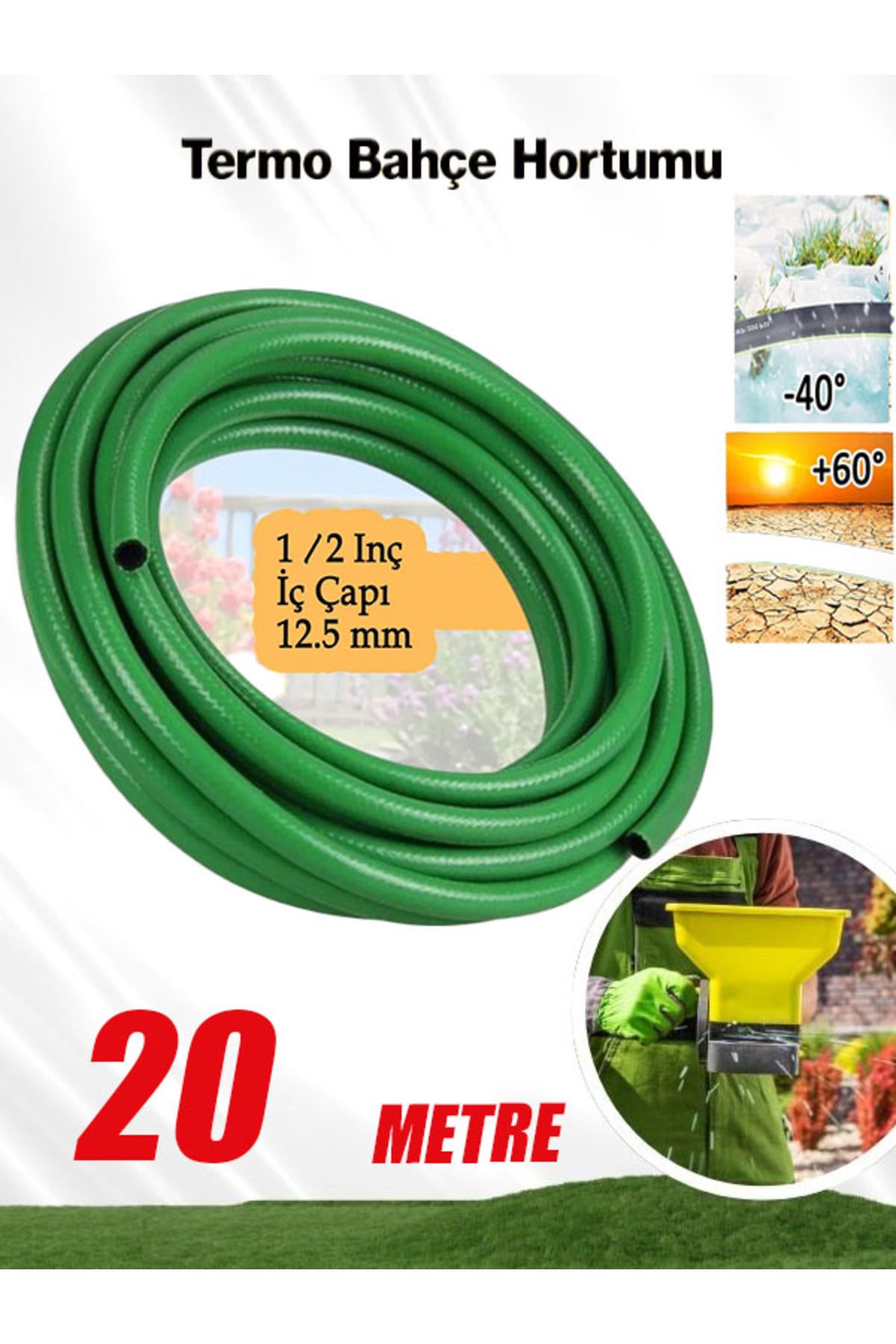 nublado Termo 12.5 mm 1/2" Bahçe Hortumu Sulama Yıkama Hortum 20 Metre Dayanıklı 3 Katlı Sağlam Çeşme Su