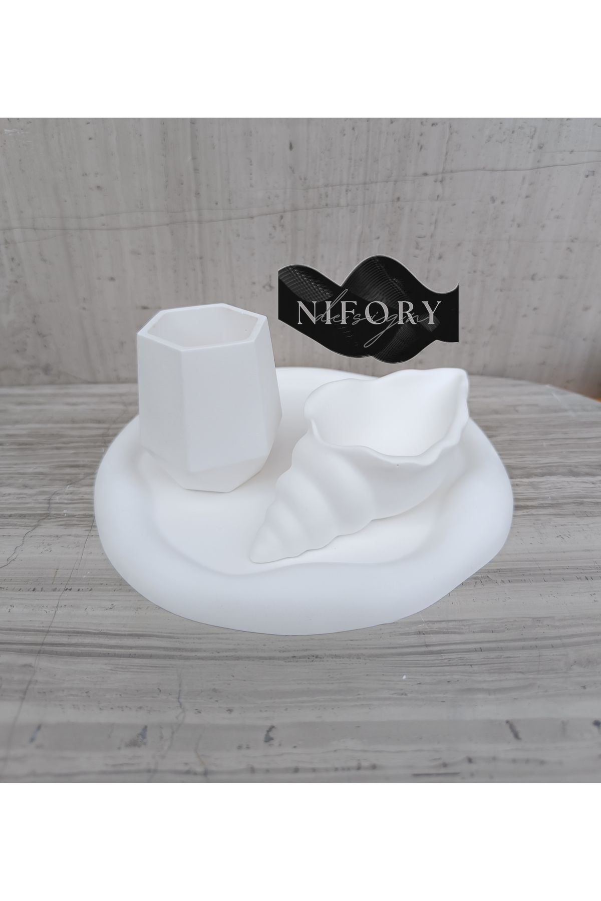 Nifory 520-N094 Dekoratif Beton Sunum Aksesuar Set Beton Biblo Organizer Takımı Çok Amaçlı Dekoratif Set