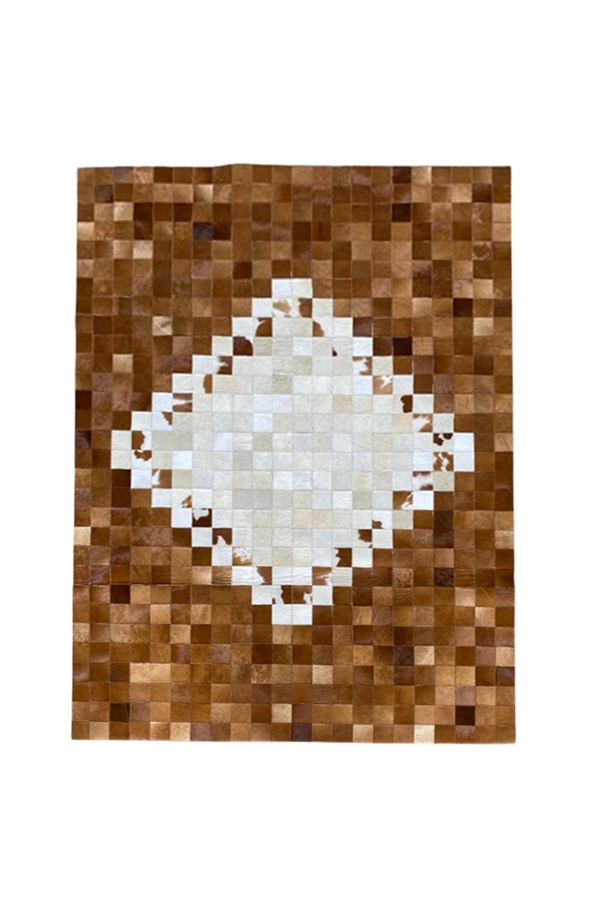 Grandhedefhalı Kahverengi Krem Rengi Patchwork Deri Halı
