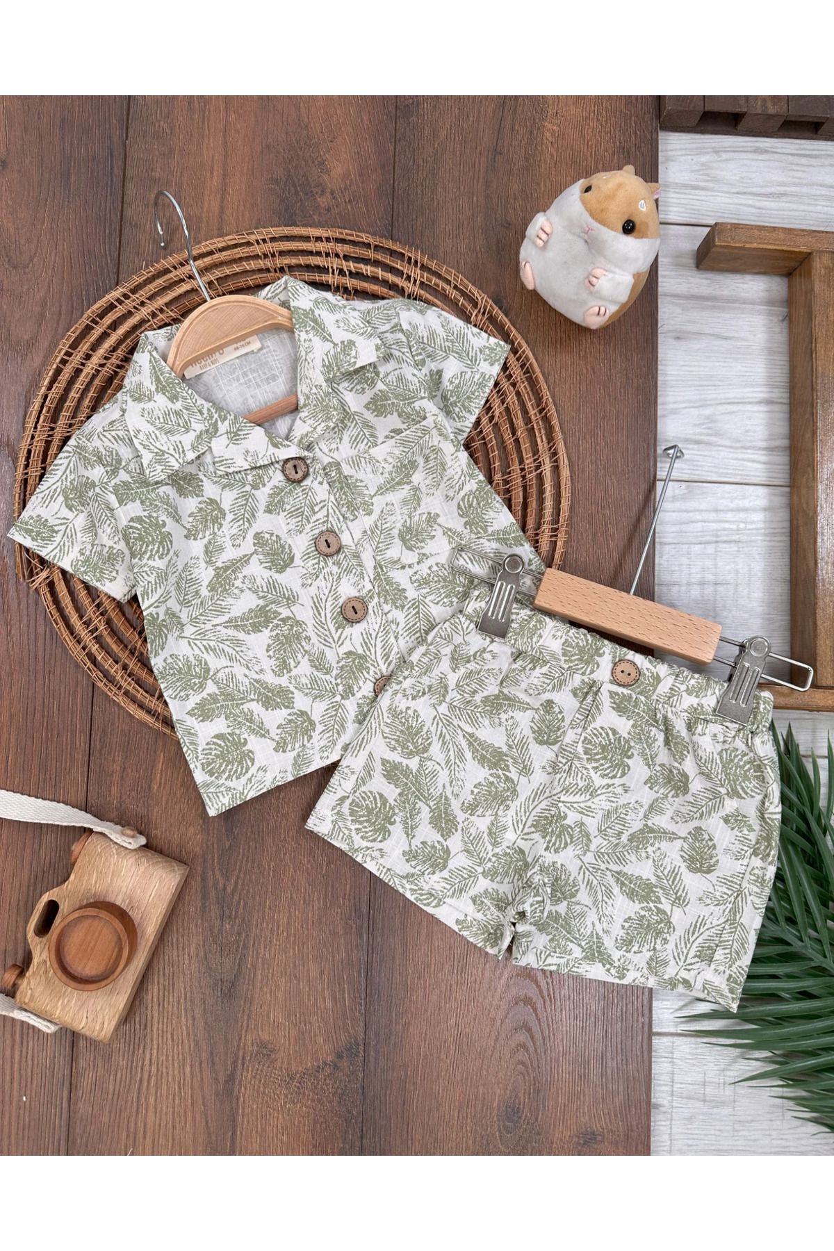tiwitibaby Hawai Keten Önden Düğmeli Yazlık Erkek Bebek Takım