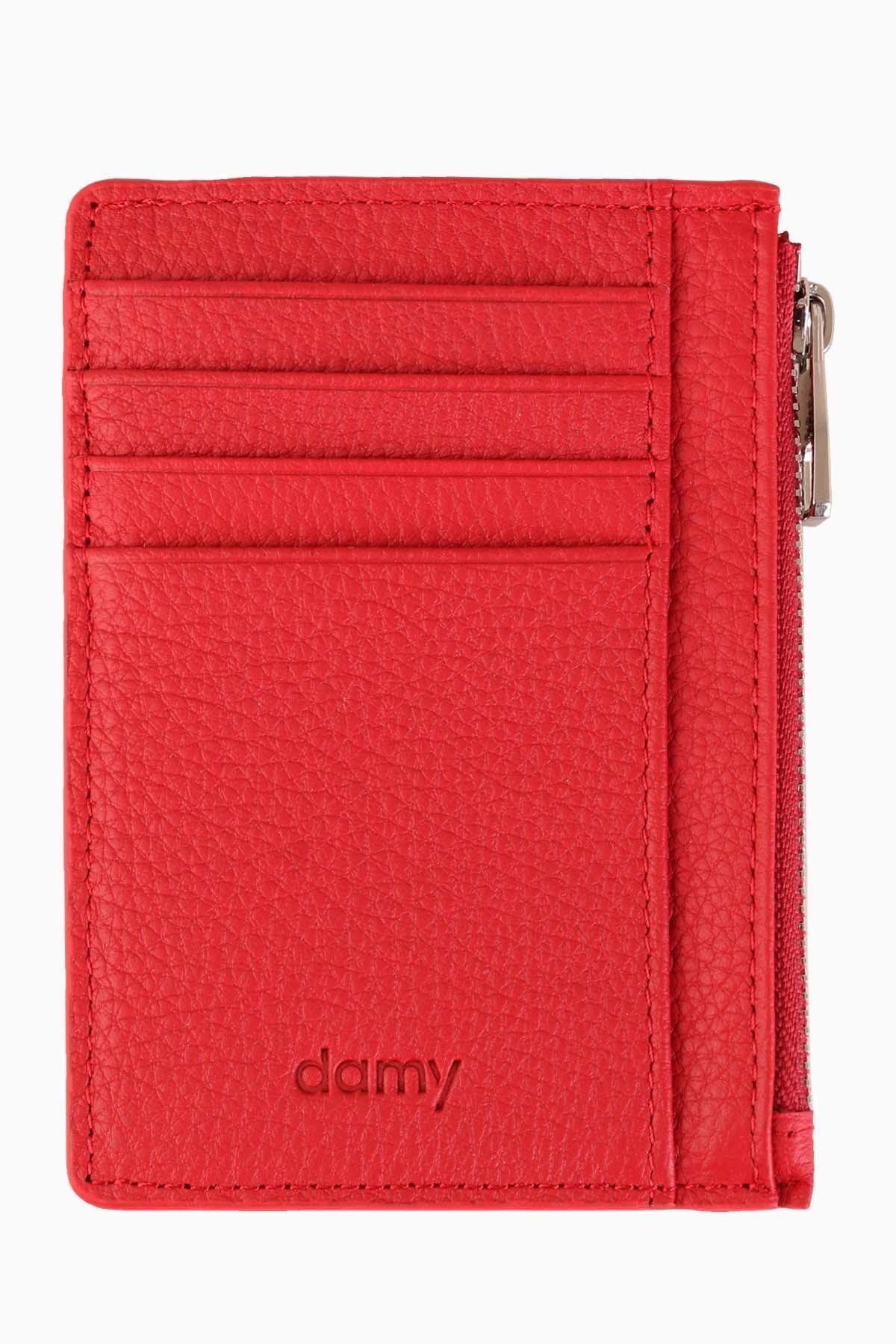 DAMY Hakiki Deri Minimal Kartlık Cüzdan 589 - Kırmızı