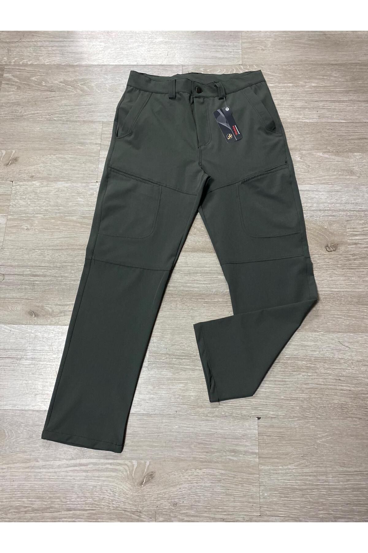 MODA HAKİ RENGİ FUL LİKRALI KUMAŞ ÇOK CEPLİ DÜZ PAÇA RAHAT KALIP PANTOLON