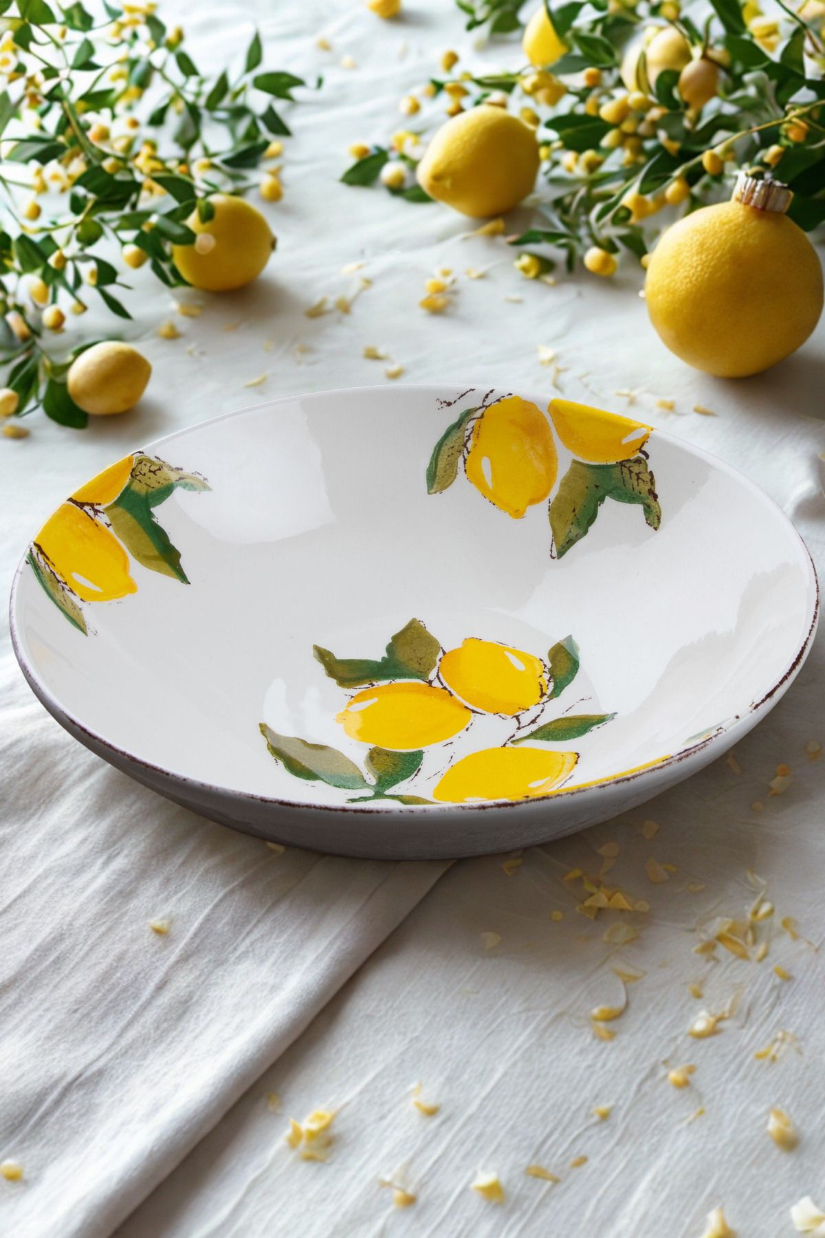 Manaferra Limon Desen El Yapımı Yuvarlak Salata Kasesi 26 Cm