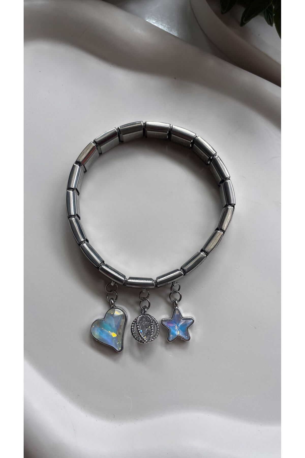 Sepetten Eve Çelik İtalyan Charm Bileklik Gümüş Renk Ayarlanabilir İtalyan Charm Çelik Bileklik 18cm