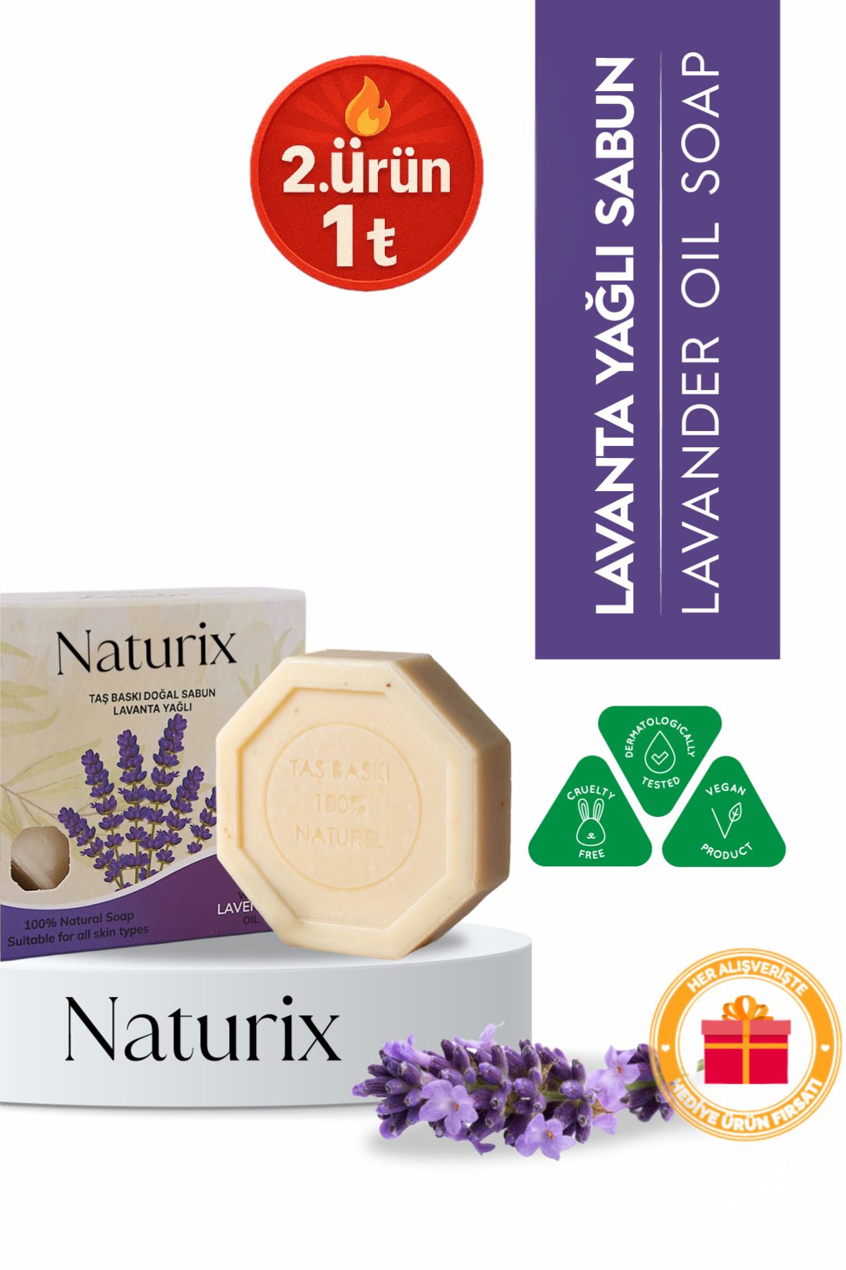 Naturix Lavanta Özlü Taş Sabun Yağ Dengesi ve Ferahlatıcı Cilt Bakımı - 125 gr