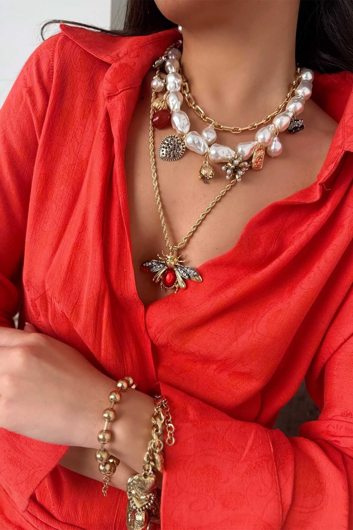 BYP Atelier Charmlı Suni İncili Kolye Renkli