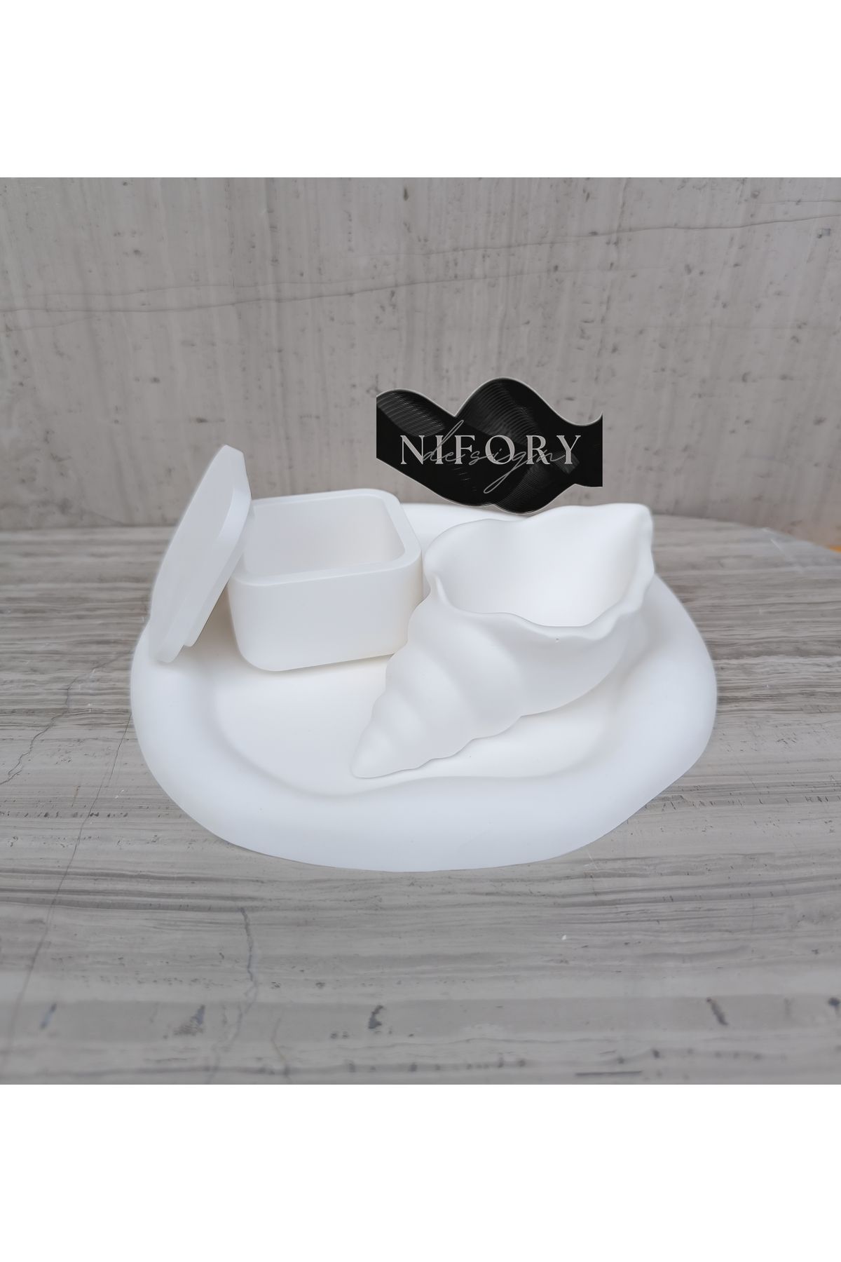 Nifory 520-N085 Dekoratif Beton Sunum Aksesuar Set Beton Biblo Organizer Takımı Çok Amaçlı Dekoratif Set