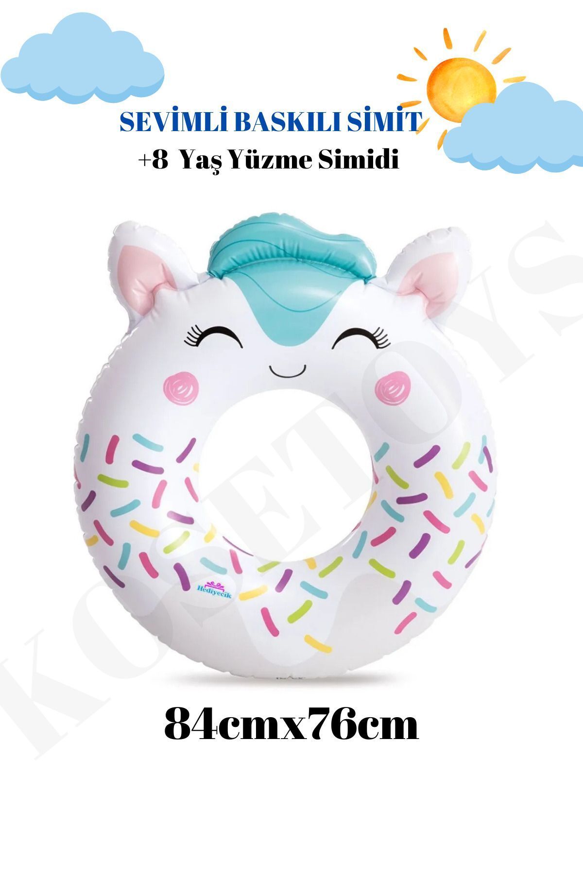 kosetoys Sevimli Hayvanlar Baskılı Havuz ve Deniz Yüzme Simidi 84cm