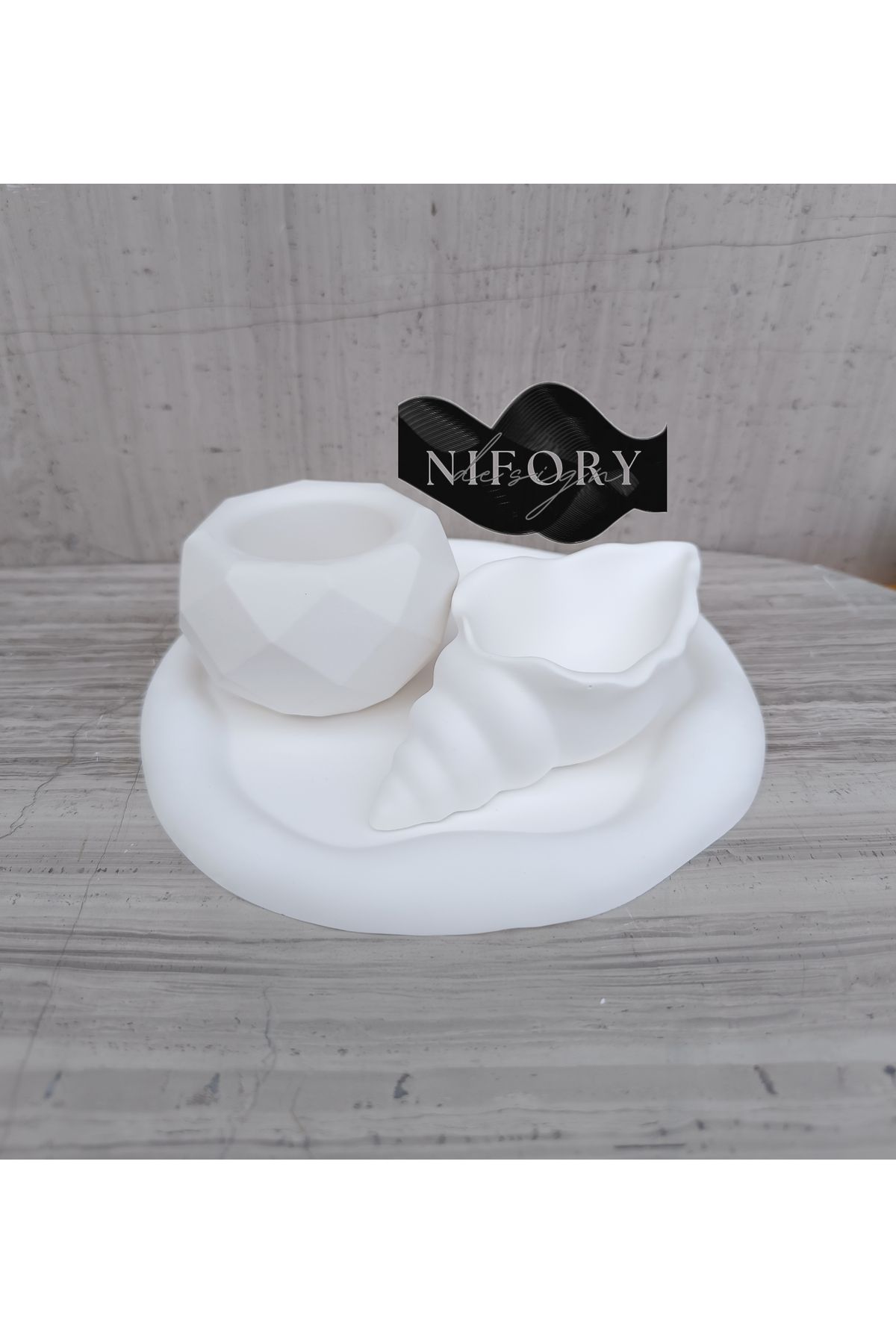 Nifory 520-N096 Dekoratif Beton Sunum Aksesuar Set Beton Biblo Organizer Takımı Çok Amaçlı Dekoratif Set