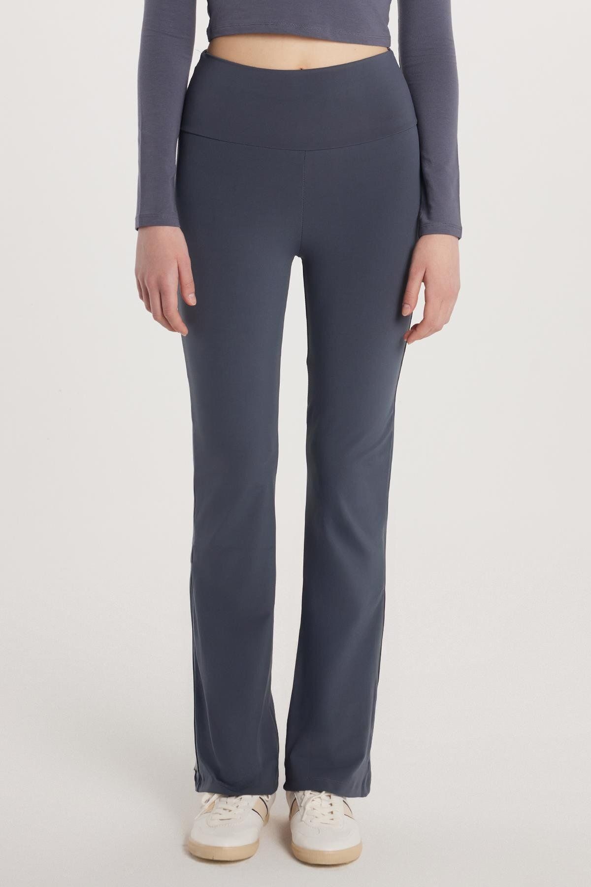 Tudors Kadın Slim Fit Dar Kesim Geniş Paça Antrasit Pantolon