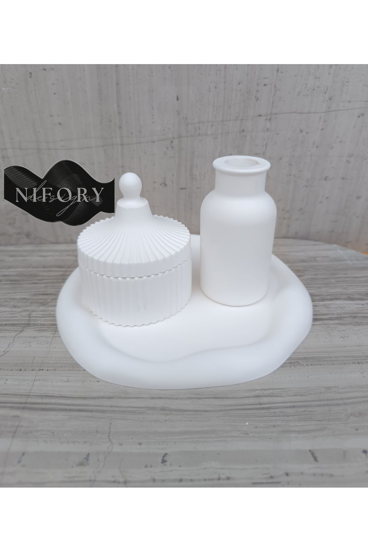 Nifory 520-N082 Dekoratif Beton Sunum Aksesuar Set Beton Biblo Organizer Takımı Çok Amaçlı Dekoratif Set