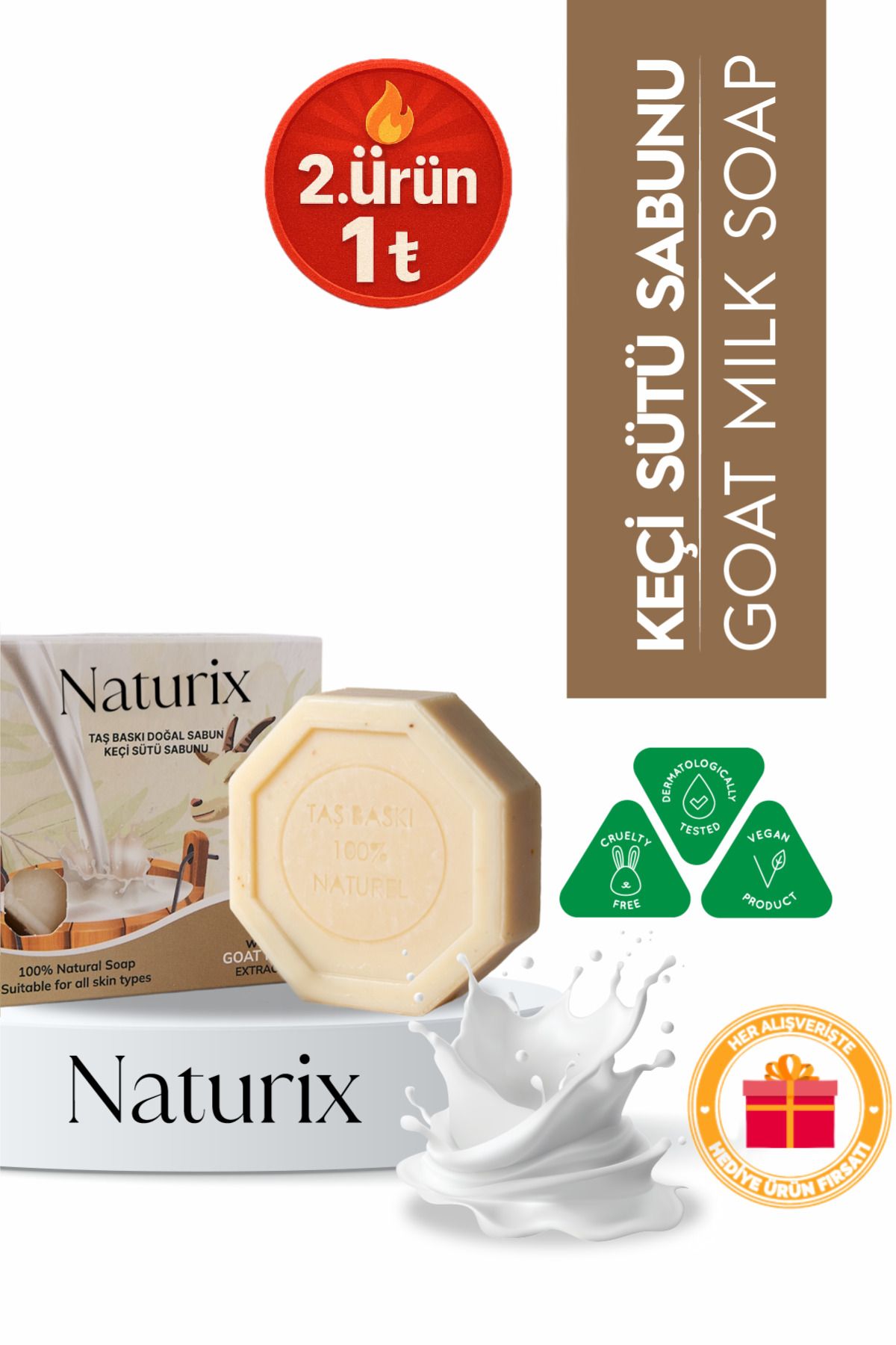 Naturix Keçi Sütü Özlü Taş Sabun Peeling Etkili ve Cilt Yatıştırıcı Bakım - 125 gr