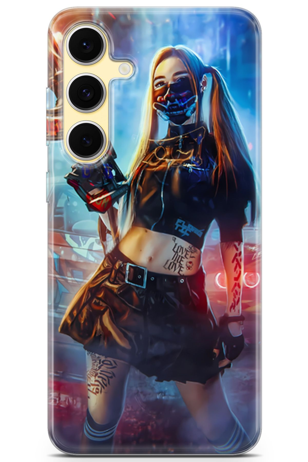 Uvilda Samsung Galaxy S24 FE uyumlu Girls 31 HD Premium Cyberpunk Silahlı Kız