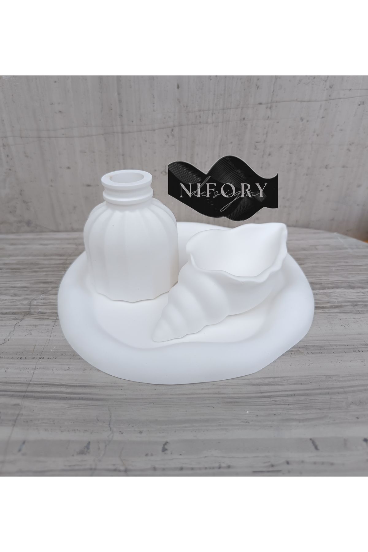 Nifory 520-N095 Dekoratif Beton Sunum Aksesuar Set Beton Biblo Organizer Takımı Çok Amaçlı Dekoratif Set