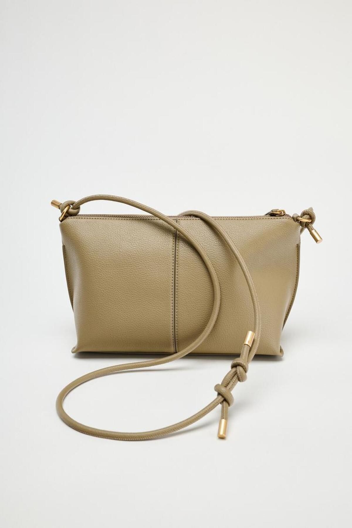کیف شانه ای سبز زنانه کیسه تسمه گره دار Zara