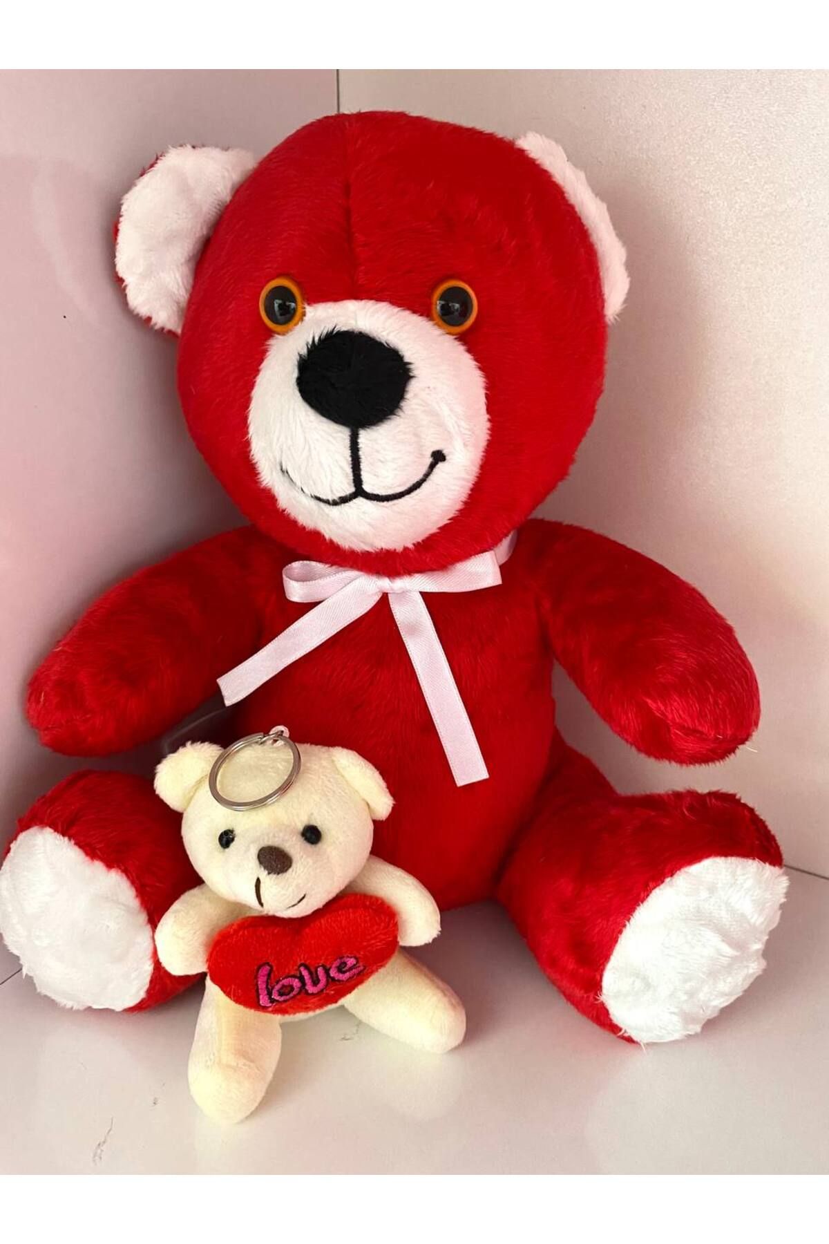 ayıcık Anne Kız Peluş Ayıcık Seti – Kırmızı Büyük Ayı & Kalpli Mini Oyuncak