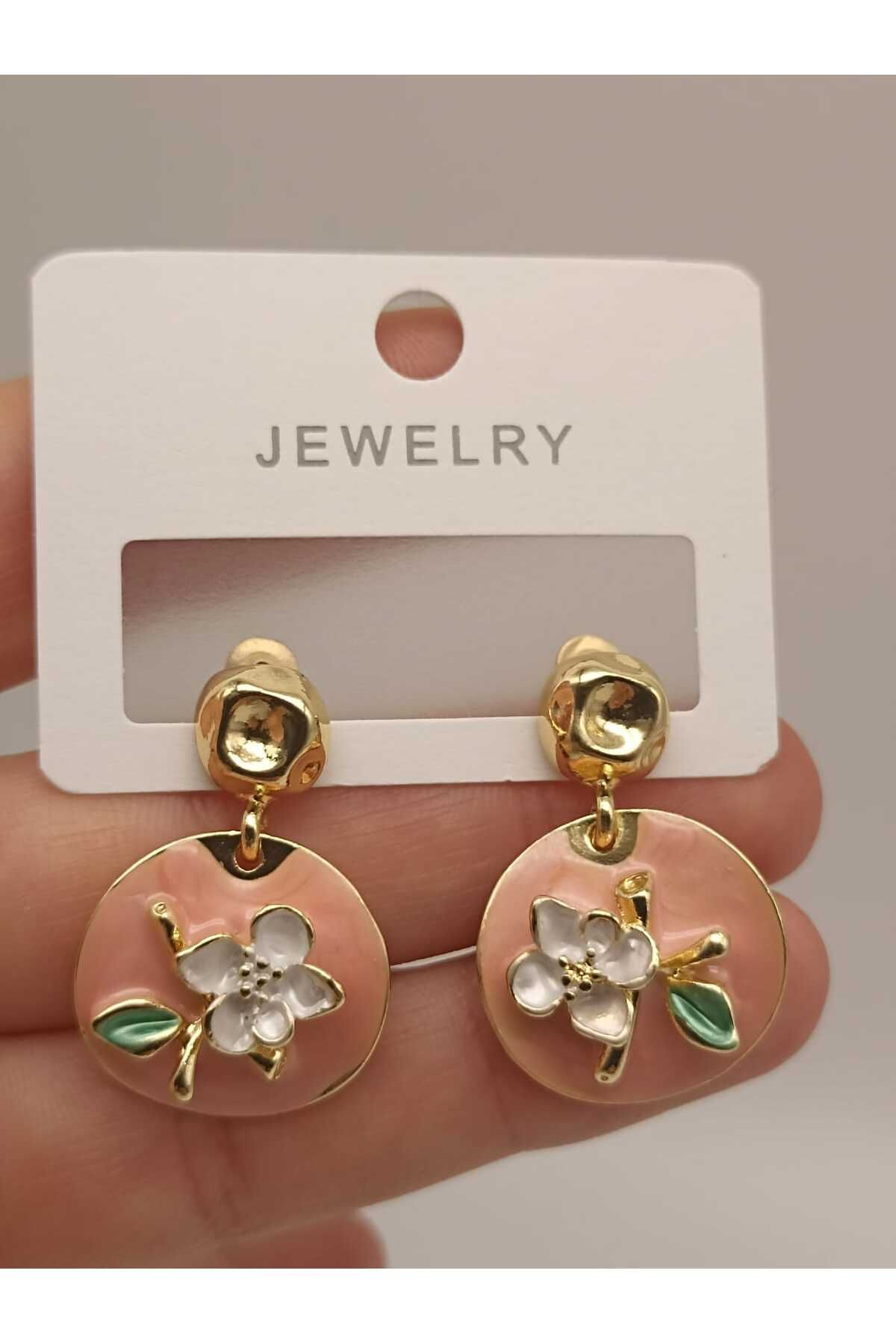 TLSMACCESORIES ÇELİK KÜPE SALLANTILI PUDRA ÇİÇEK