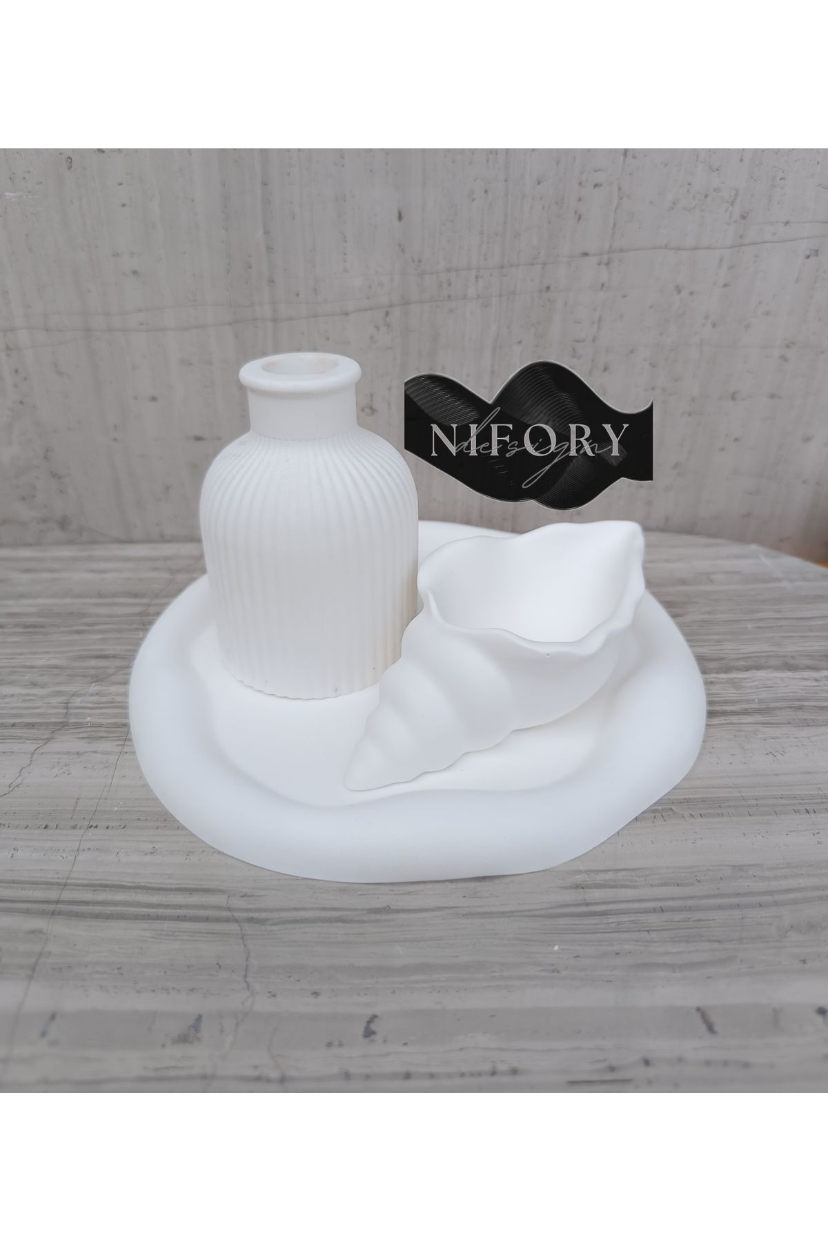 Nifory 520-N090 Dekoratif Beton Sunum Aksesuar Set Beton Biblo Organizer Takımı Çok Amaçlı Dekoratif Set