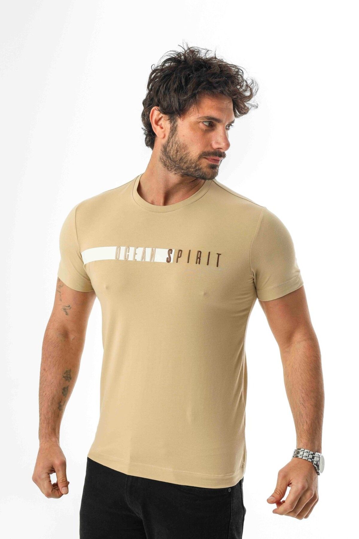 Tony Montana Ocean Collection Bisiklet Yaka Nakışlı T-Shirt-MSL-2261