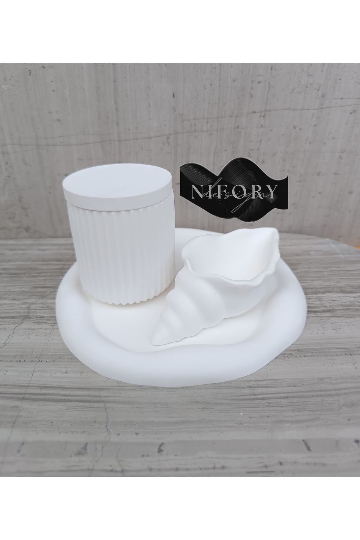 Nifory 520-N084 Dekoratif Beton Sunum Aksesuar Set Beton Biblo Organizer Takımı Çok Amaçlı Dekoratif Set