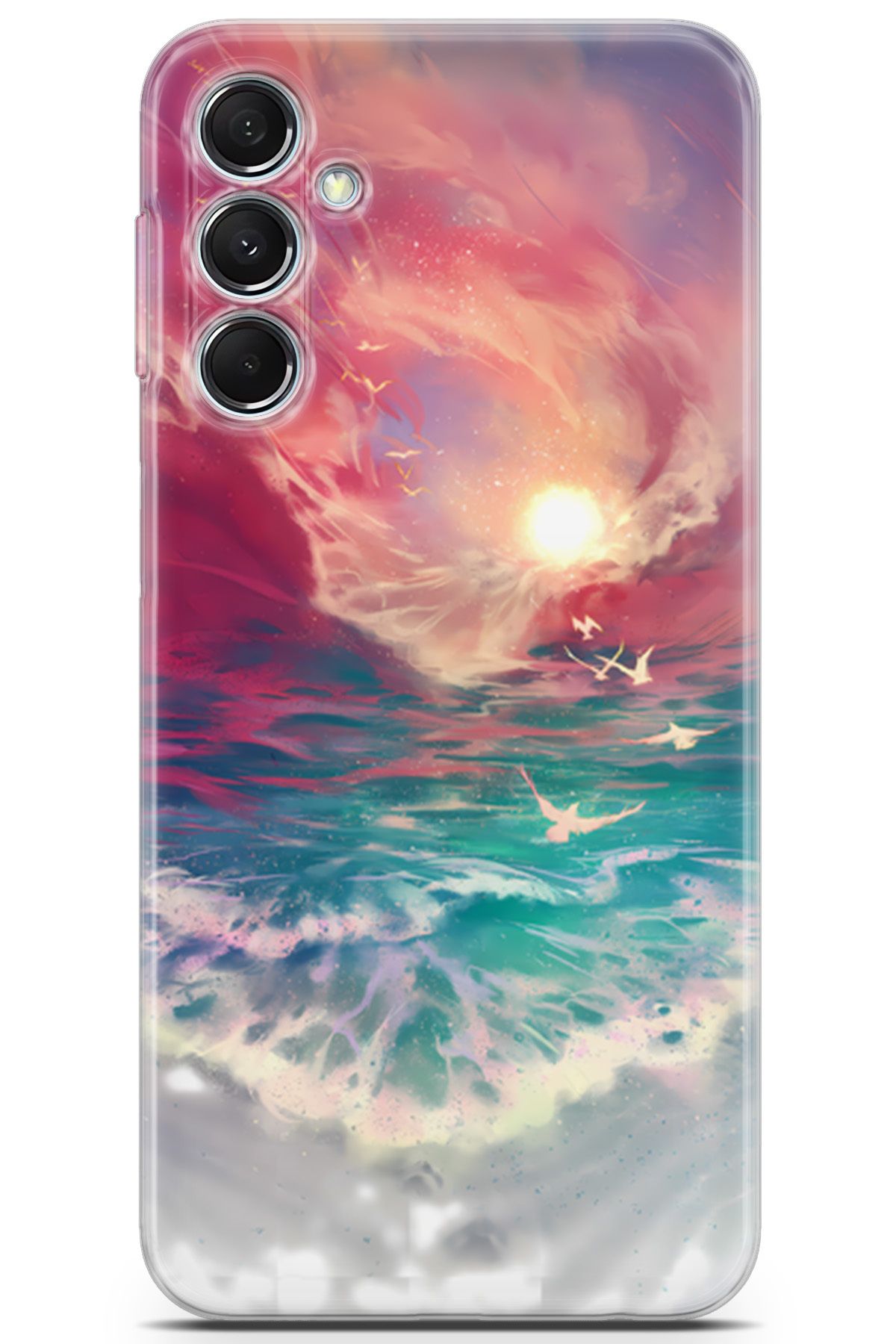 Uvilda Samsung Galaxy M34 uyumlu Girls 30 Baskılı Gün Batımı Turkuaz