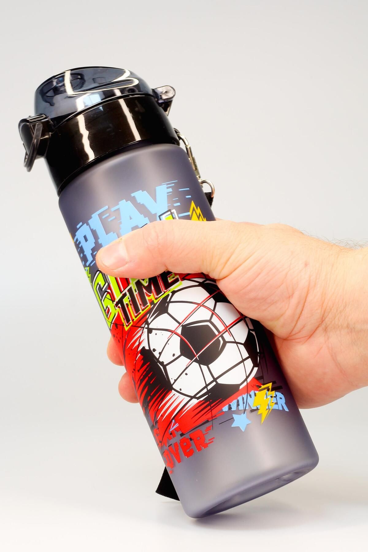 Telvesse-Children's Water Bottle Tritan Water Bottle with Straw Football School Water Bottle with Straw Bpa-Free 550ml Gray T0101 6